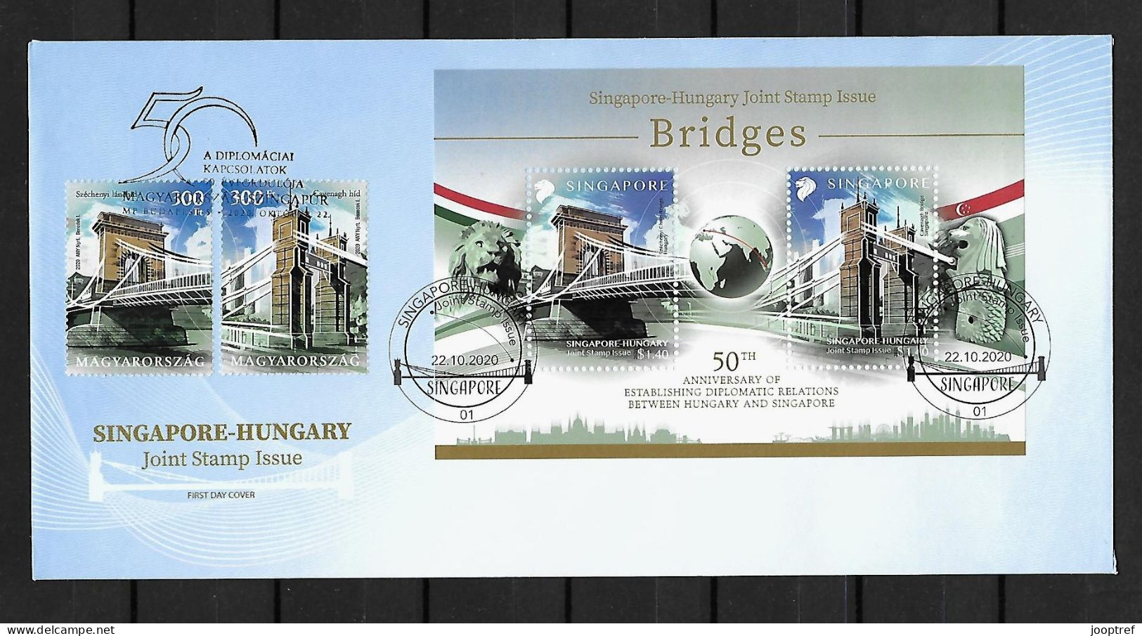 RARE Joint 2020 Singapore And Hungary, MIXED FDC SINGAPORE  BLOCK + STAMPS: Friendship - Emissions Communes