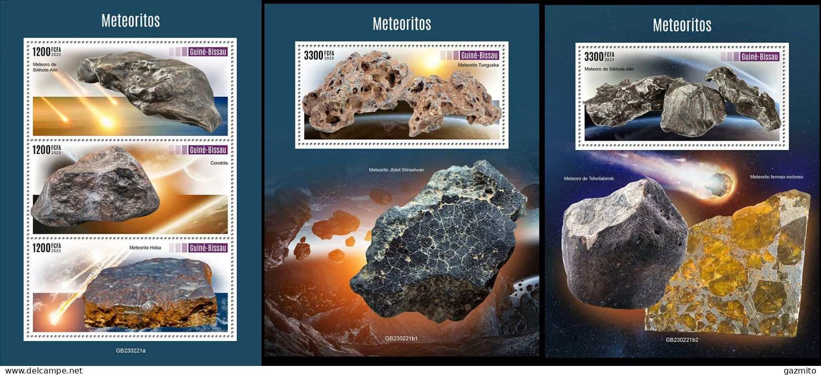 Guinea Bissau 2023, Meteors, 3val In BF +2BF - Minerals