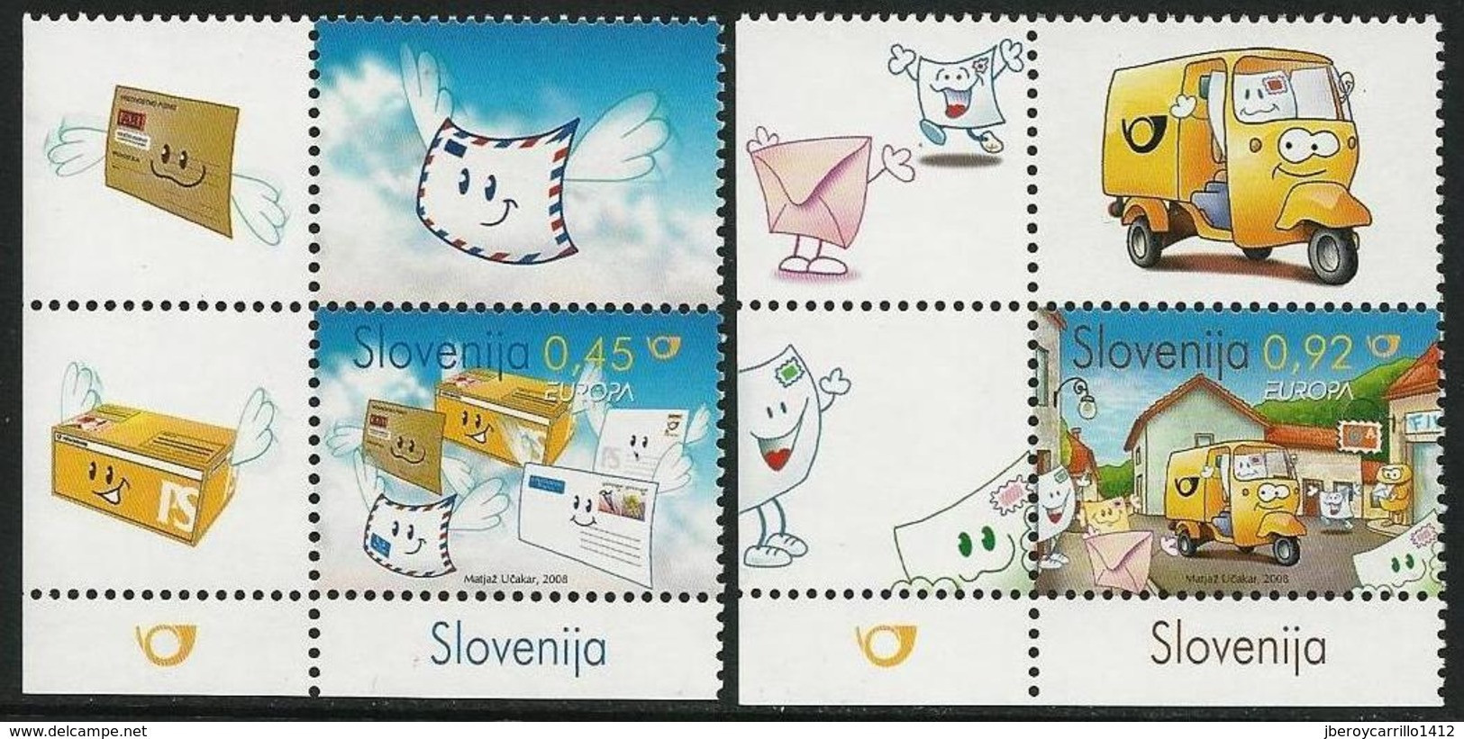 ESLOVENIA/ SLOVENIA/ SLOWENIEN - EUROPA 2008 -Tema:"LA CARTA ESCRITA - WRITING LETTERS".- SERIE De 2 V. CH + VIÑETAS - 2008