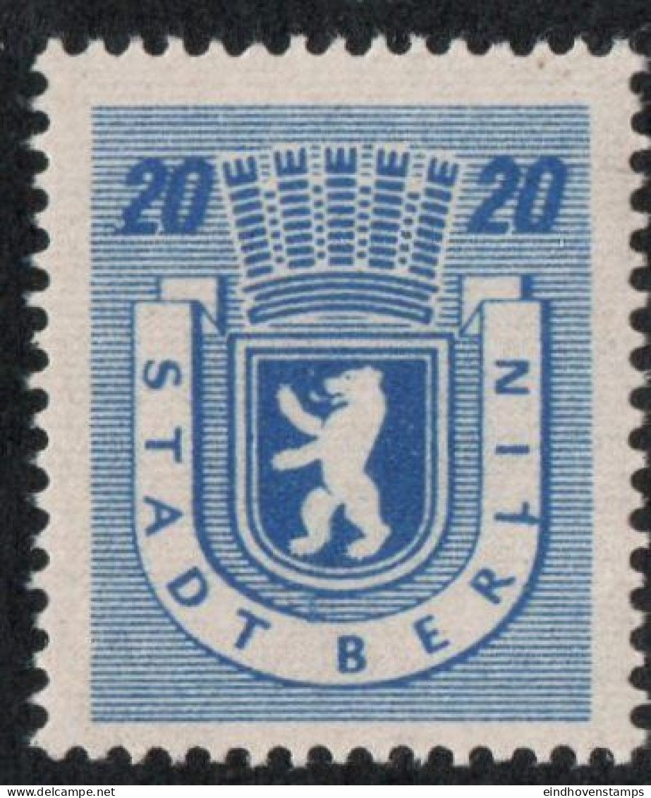 Germany 1945 Stadt Berlin 20 Pf Paper WA Z Plateflaw Mi I MNH Certified Ströh BPP Ber"L"in Extended Character - Berlin & Brandebourg