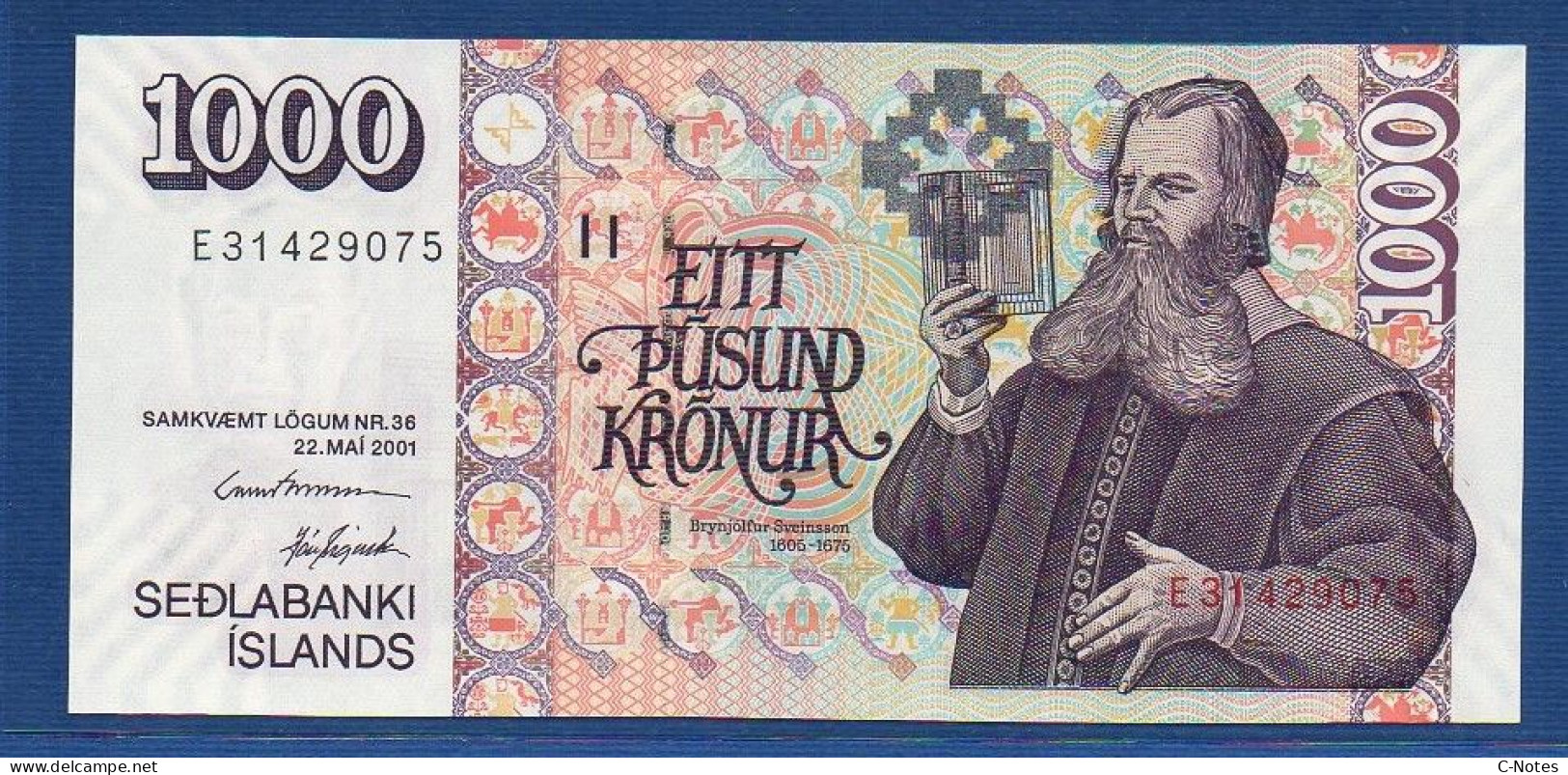 ICELAND - P.59 A3 – 1000 Krónur L. 22.05.2001 UNC, S/n E31429075 - Signatures: Davíð Oddsson & Jón Sigurdson - Iceland