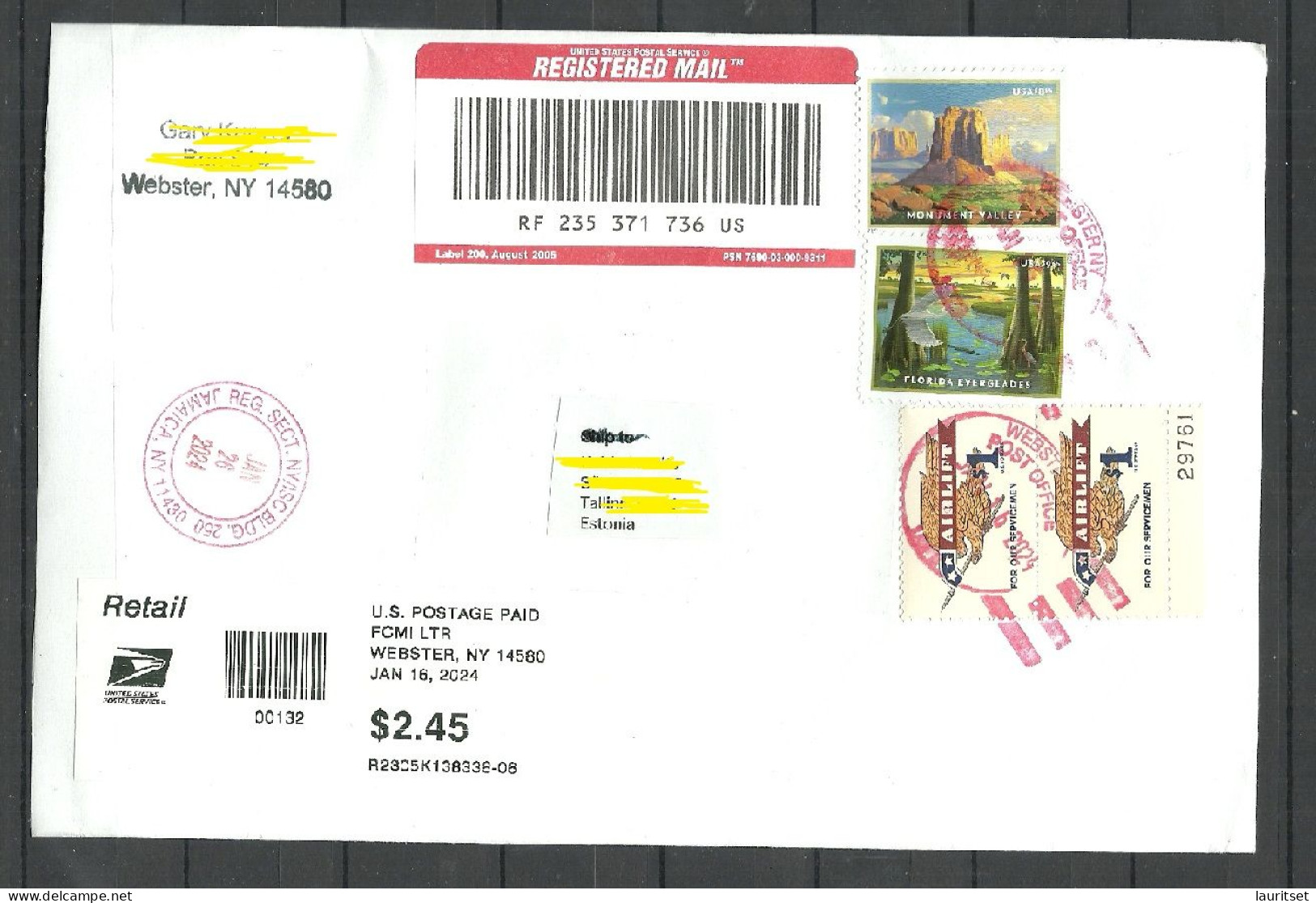 USA 2024 Registered Cover To Estonia - Covers & Documents