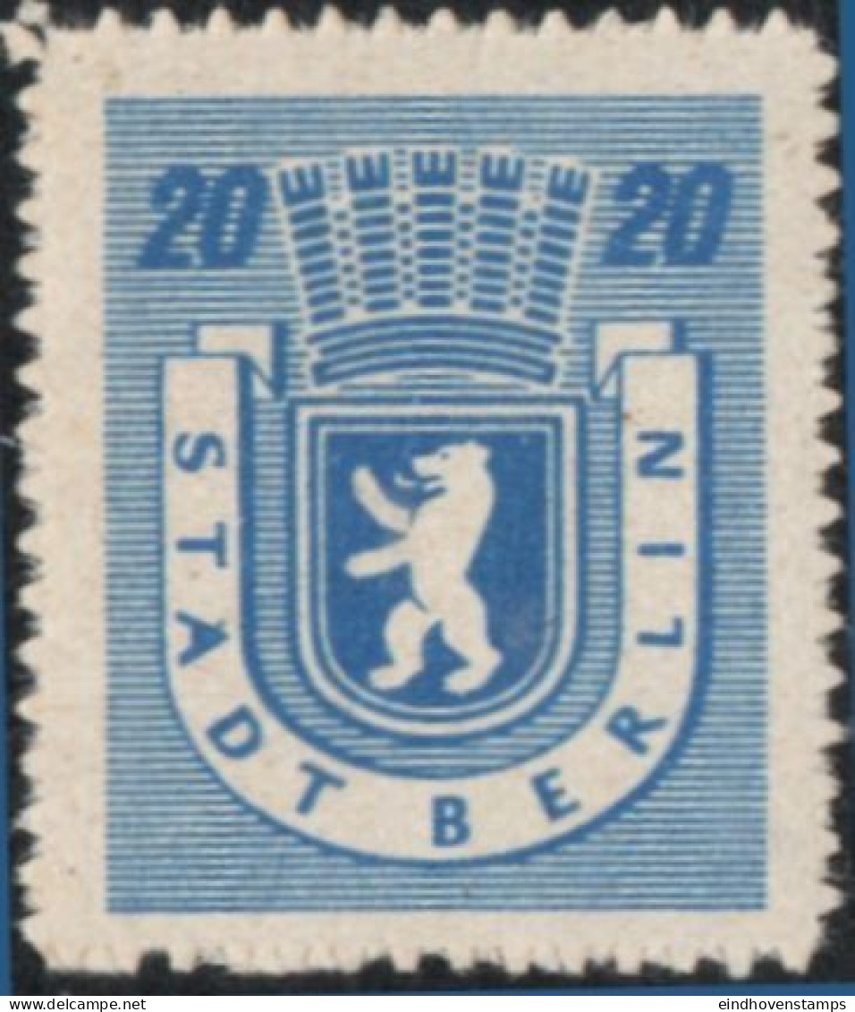 Germany 1945 Stadt Berlin 20 Pf Paper WA Z Plateflaw Mi IX MH Certified Jasch BPP "A In STADT Filled In - Berlin & Brandebourg