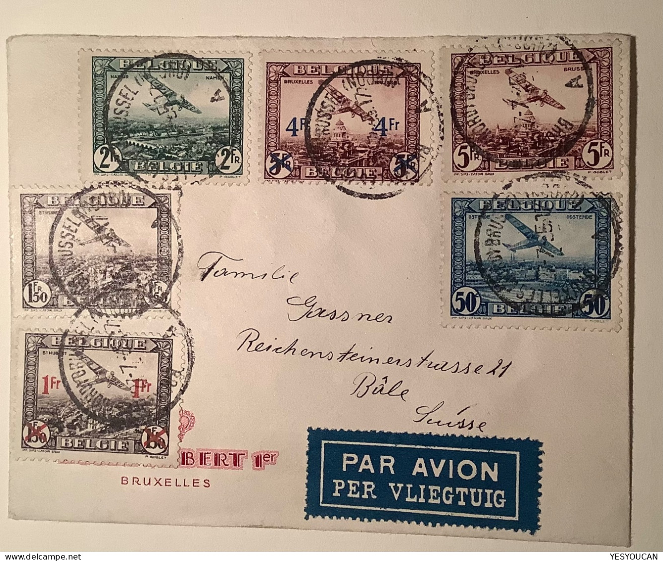 R ! LES DEUX 1ER SERIE DE POSTE AÉRIENNE(1930 PA1-4+1935 6-7)lettre>Schweiz (Luftpost Par Avion Air Post Stamp Belgium - Lettres & Documents