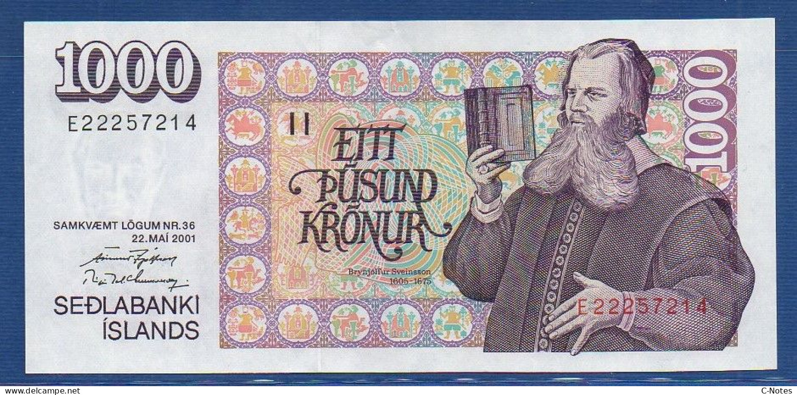 ICELAND - P.59A 3 – 1000 Krónur L. 22.05.2001 XF/UNC, S/n E22257214 - Signatures: Finnur Ingólfson & B. I. Gunnarsson - Island