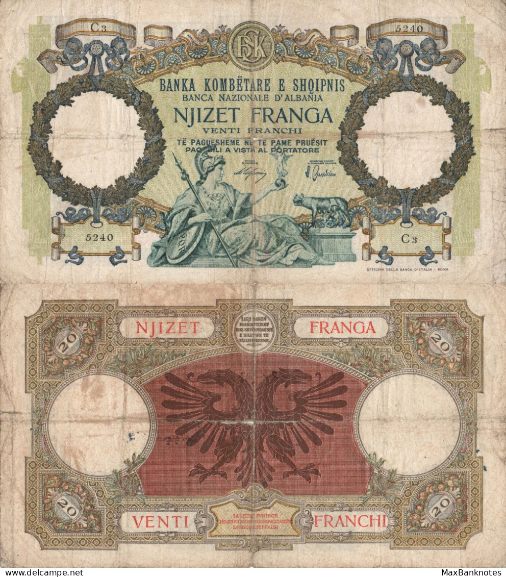 Albania / 20 Franga / 1939 / P-7(a) / FI - Albanien