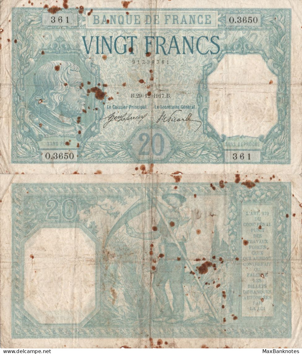 France / 20 Francs / 1917 / P-74(a) / VF - 20 F 1916-1919 ''Bayard''