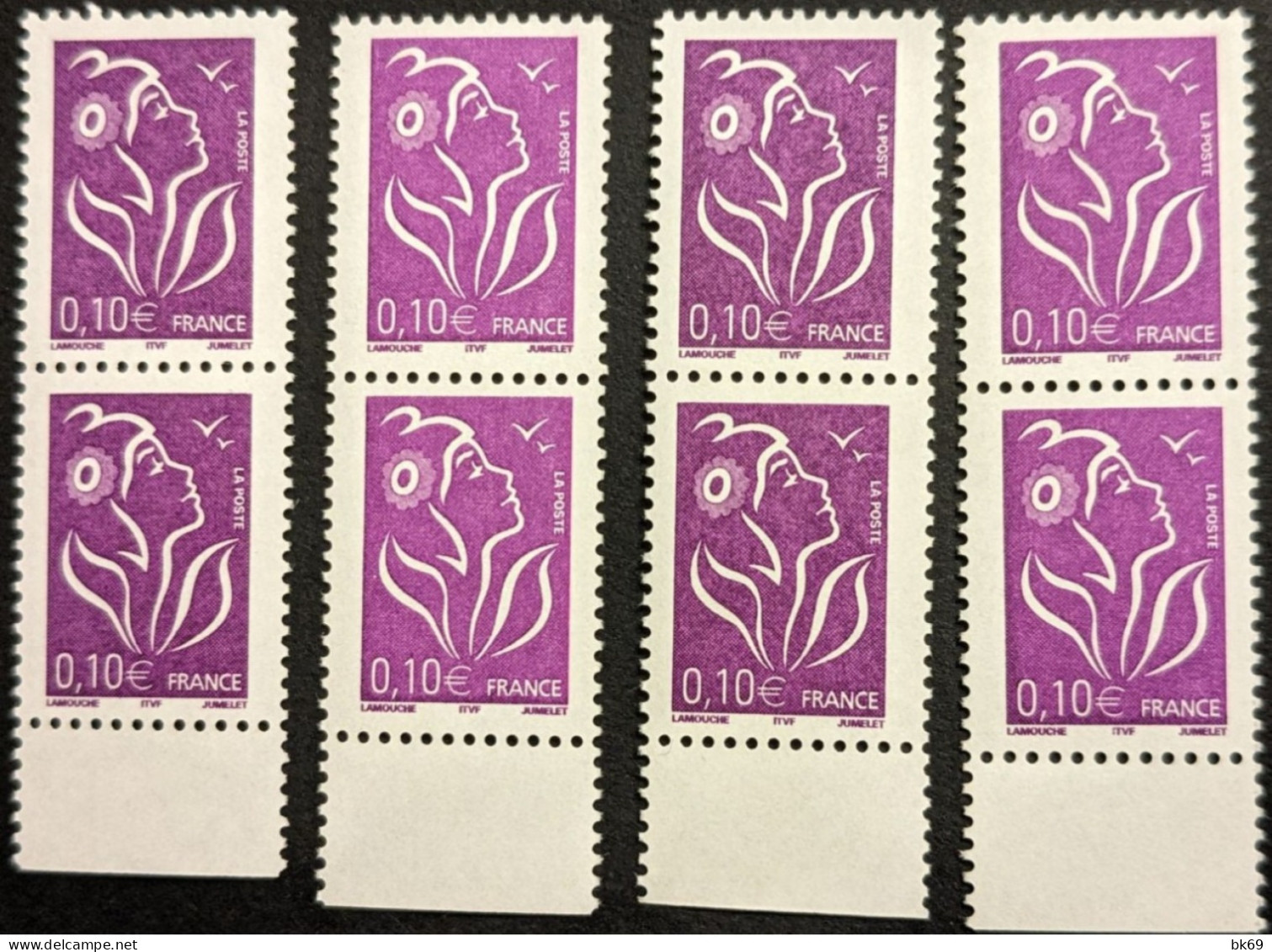 Nuancier De Violet : 3732** Violet Clair X4, Violet Foncé X4  Lamouche 10c - Unused Stamps