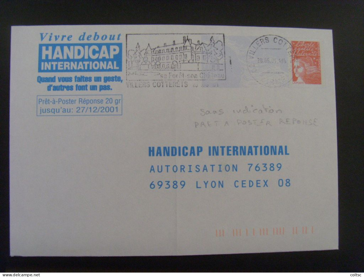 9- PAP Réponse Luquet, Handicap International, Sans La Mention PAP Réponse Dans Le Fond De Sûreté Bleu, Obl - PAP: Ristampa/Luquet