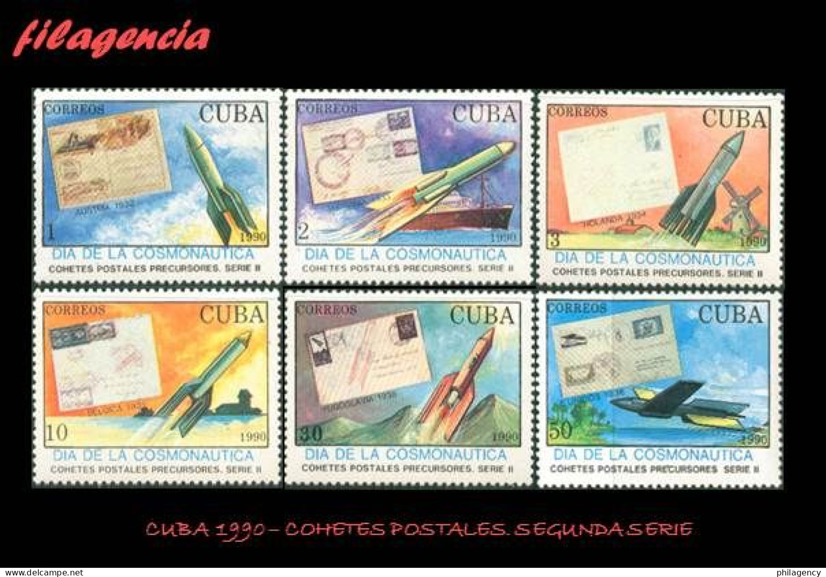 CUBA MINT. 1990-07 COHETES POSTALES. SEGUNDA SERIE - Unused Stamps