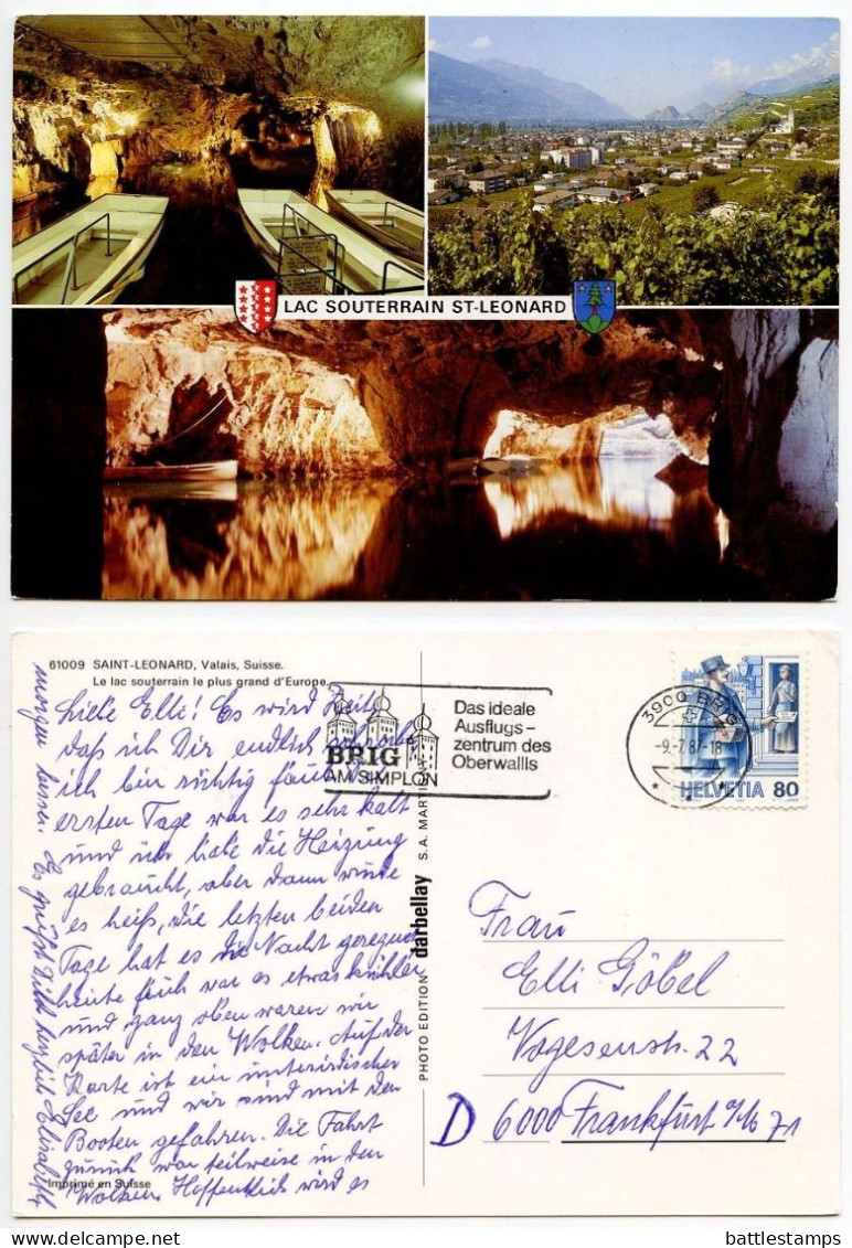 Switzerland 1987 Postcard Saint-Leonard - Le Lac Souterrain Le Plus Grand D'Europe; 80c. Postman Stamp - Saint-Léonard