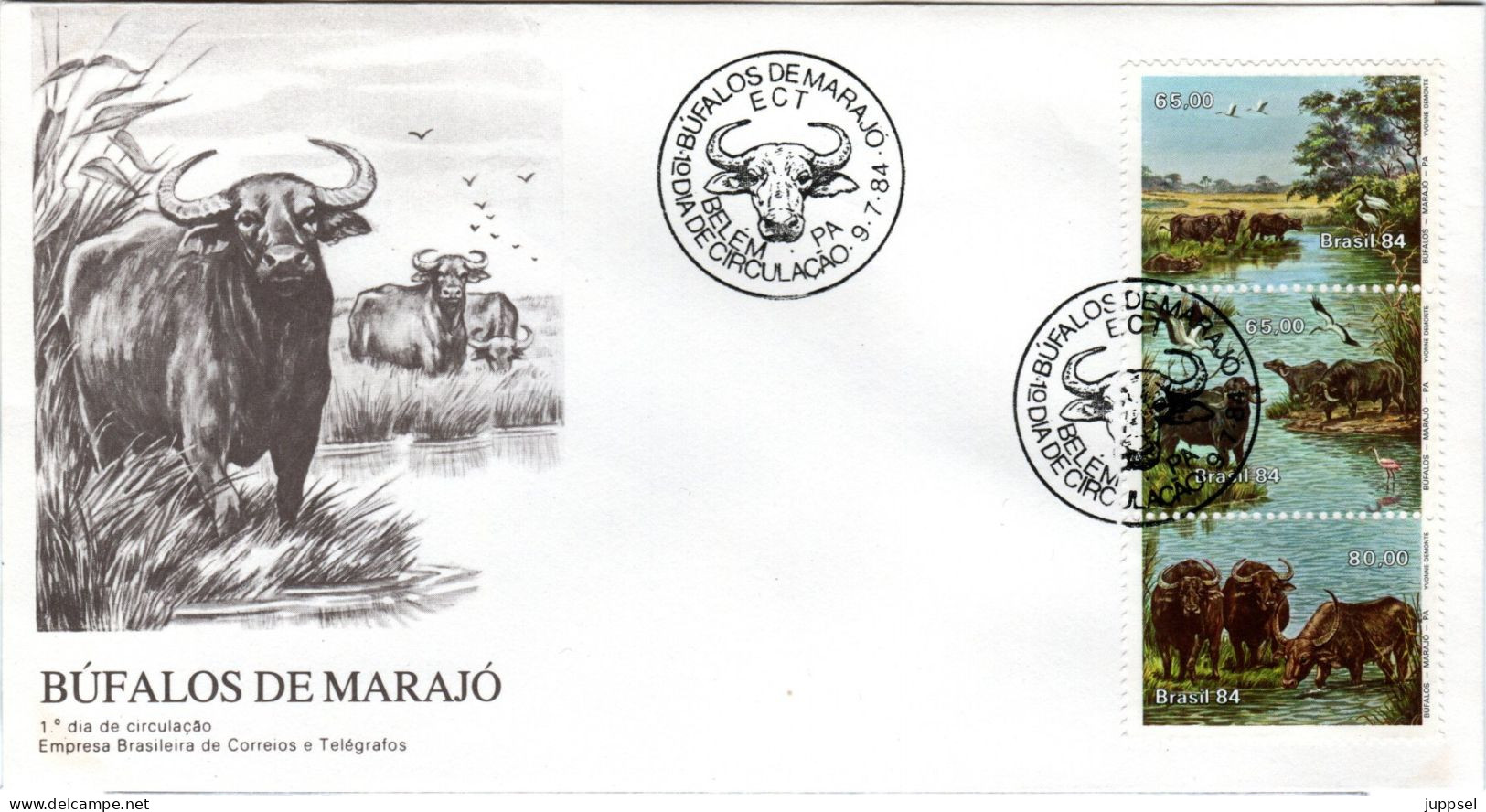 BRAZIL, FDC, Buffalo   /   BRÉSIL,  Feuille, Bison   -  1984 - Vaches