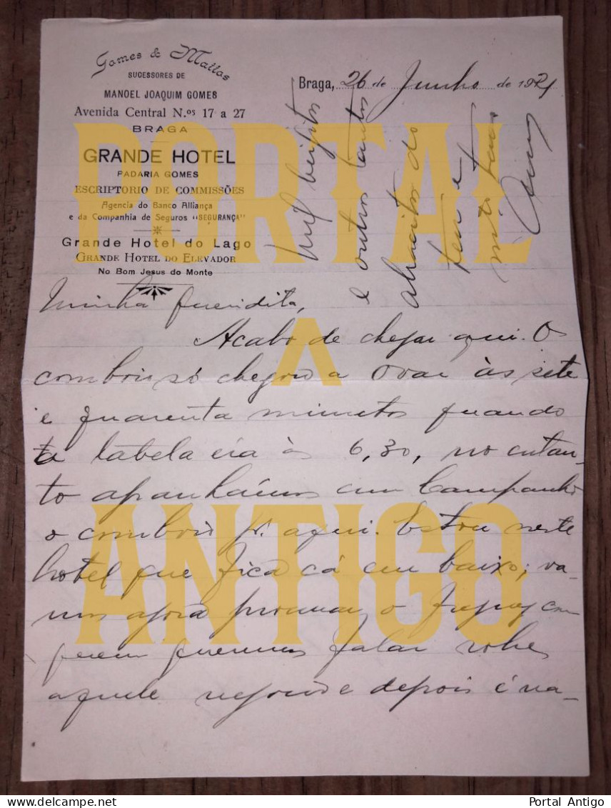 Carta Trimbada (RARO) - Publicidade Grande Hotel - Padaria - Bancos - Seguros - Manuel Joaquim Gomes - Braga- Portugal - Portugal