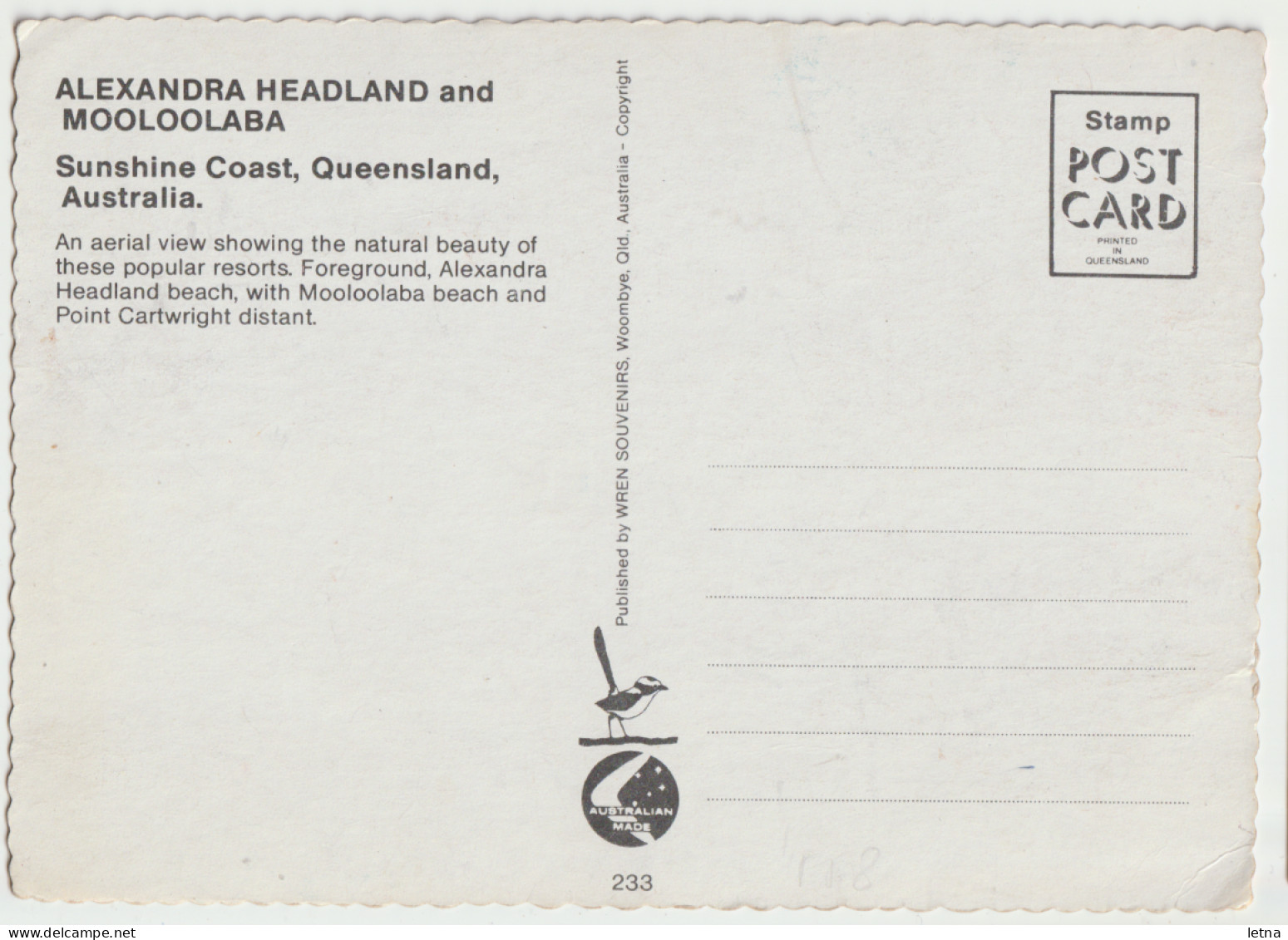 Australia QUEENSLAND QLD Alexandra Head MOOLOOLABA Sunshine Coast Wren 233 Postcard C1970s - Sunshine Coast