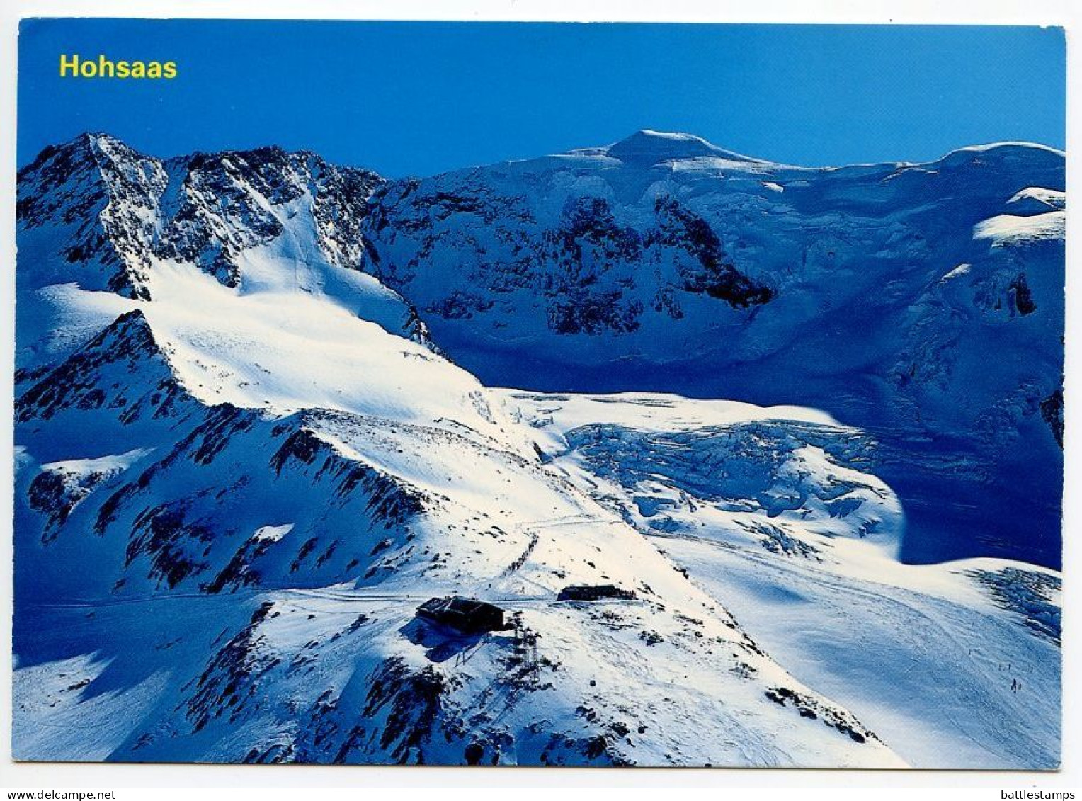 Switzerland 1997 Postcard Bergstation Hohsaas, Gletscherabfahrt Bei Saas Grund; 90c. Railroad Mail Car Stamp - Saas-Grund