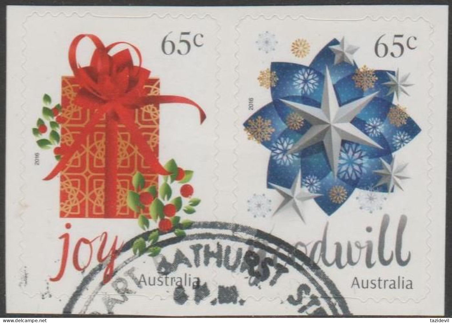 AUSTRALIA - DIE-CUT-USED 2016 $1.30 Christmas Pair As Issued In Booklet, Backing Attached - Used Stamps