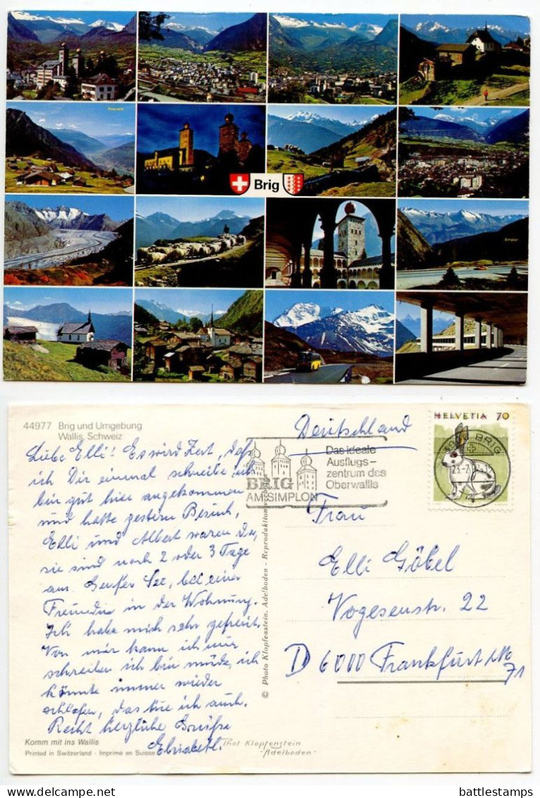 Switzerland 1992 Postcard Brig - Multiple Views; 70c. Rabbit Stamp; Slogan Cancel - Brigue-Glis 