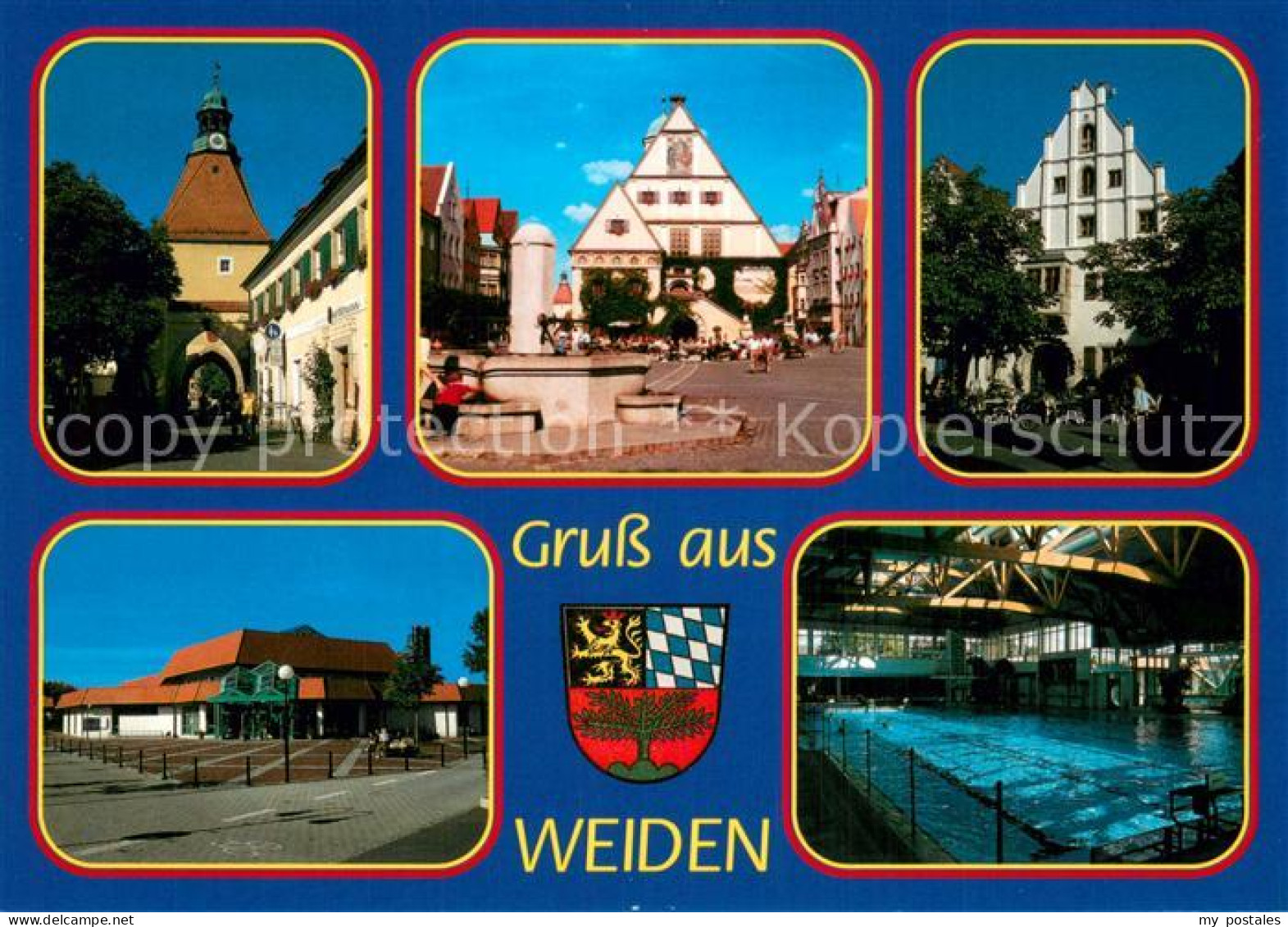 73735845 Weiden Oberpfalz Stadttor Marktplatz Brunnen Schule Hallenbad Wappen We - Weiden I. D. Oberpfalz