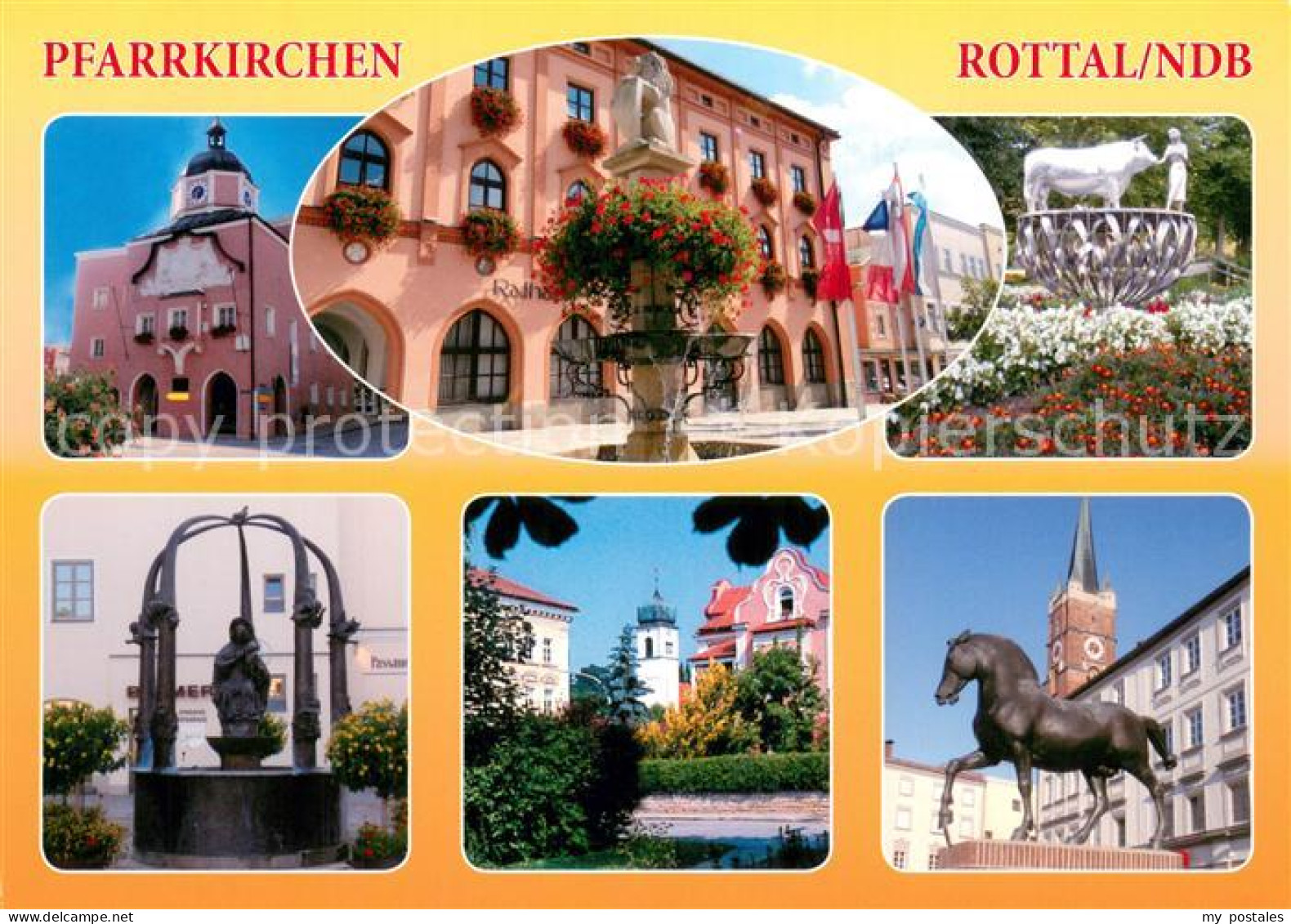 73735836 Pfarrkirchen Inn Motive Stadtzentrum Rathaus Brunnen Pferdestatue Pfarr - Pfarrkirchen