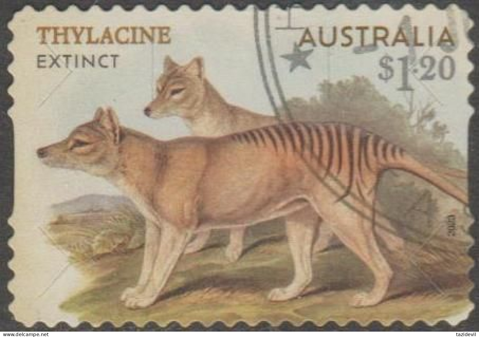 AUSTRALIA - DIE-CUT-USED 2023 $1.20 Extinct Animals - Thylacine - Gebraucht