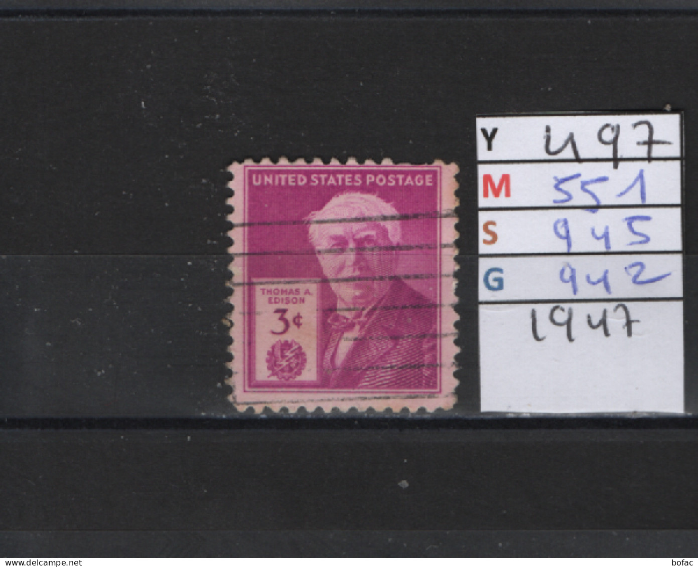 PRIX FIXE Obl 497 YT 551 MC 945 SCO 942 GIB Thomas Edison 1947 Etats Unis 58A/04 - Gebruikt