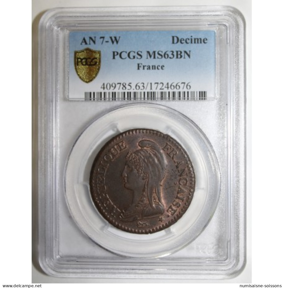 GADOURY 187 - 1 DECIME AN 7 W - 1798 - KM 644 - PCGS MS 63 BN - SPL - 1795-1799 French Directory