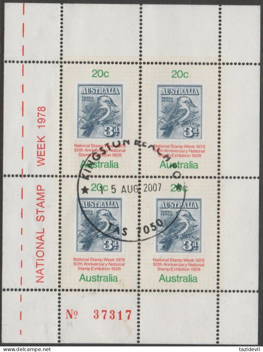 AUSTRALIA - USED - 1978 80c National Stamp Week Souvenir Sheet Overprinted And Numbered On Selvege - Oblitérés