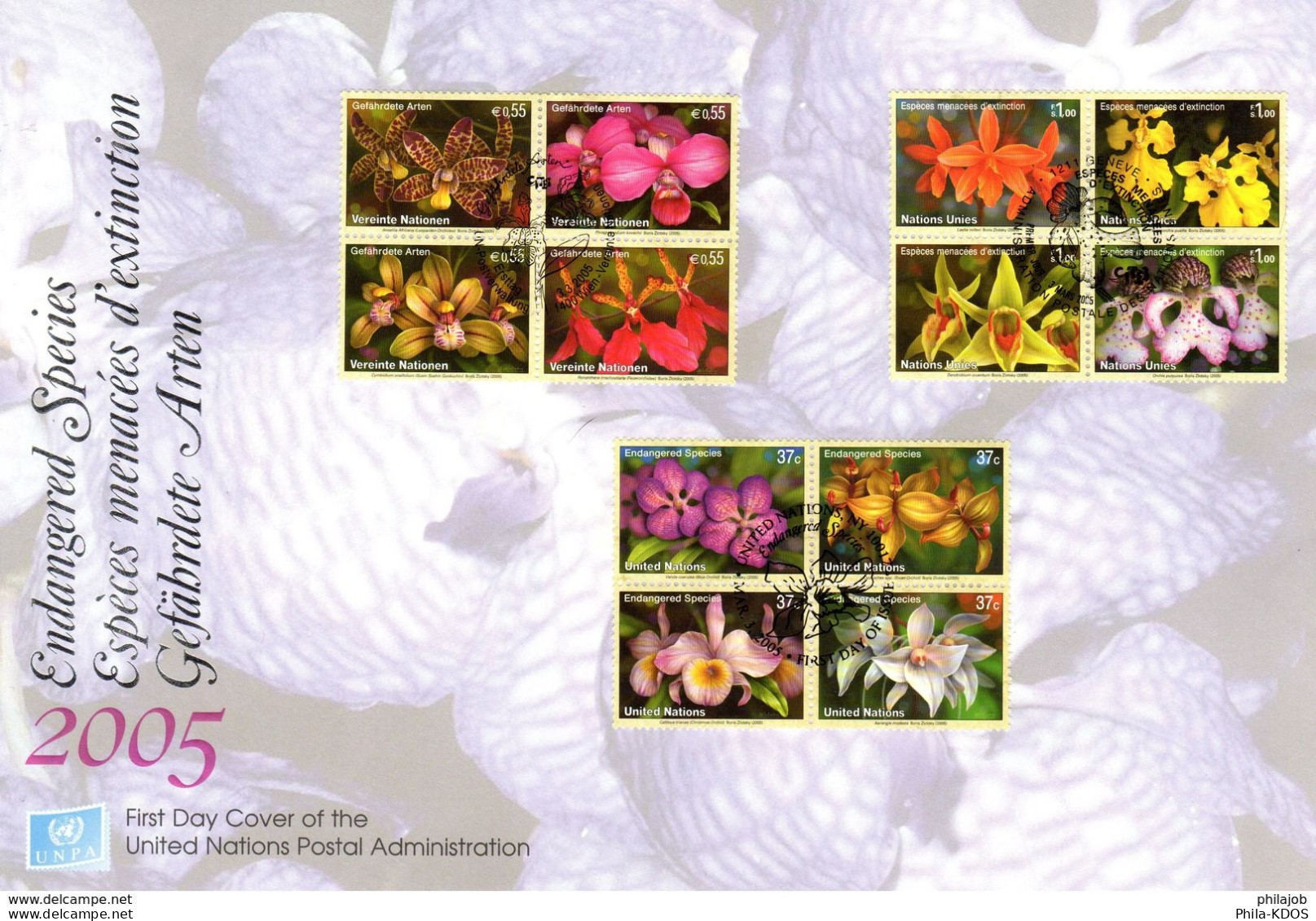 (Sous La Valeur Faciale) " ORCHIDEES ONU 2005 " (les 3 Centres) Sur Enveloppe 1er Jour JUMBO FDC à Saisir !!! - Orchids