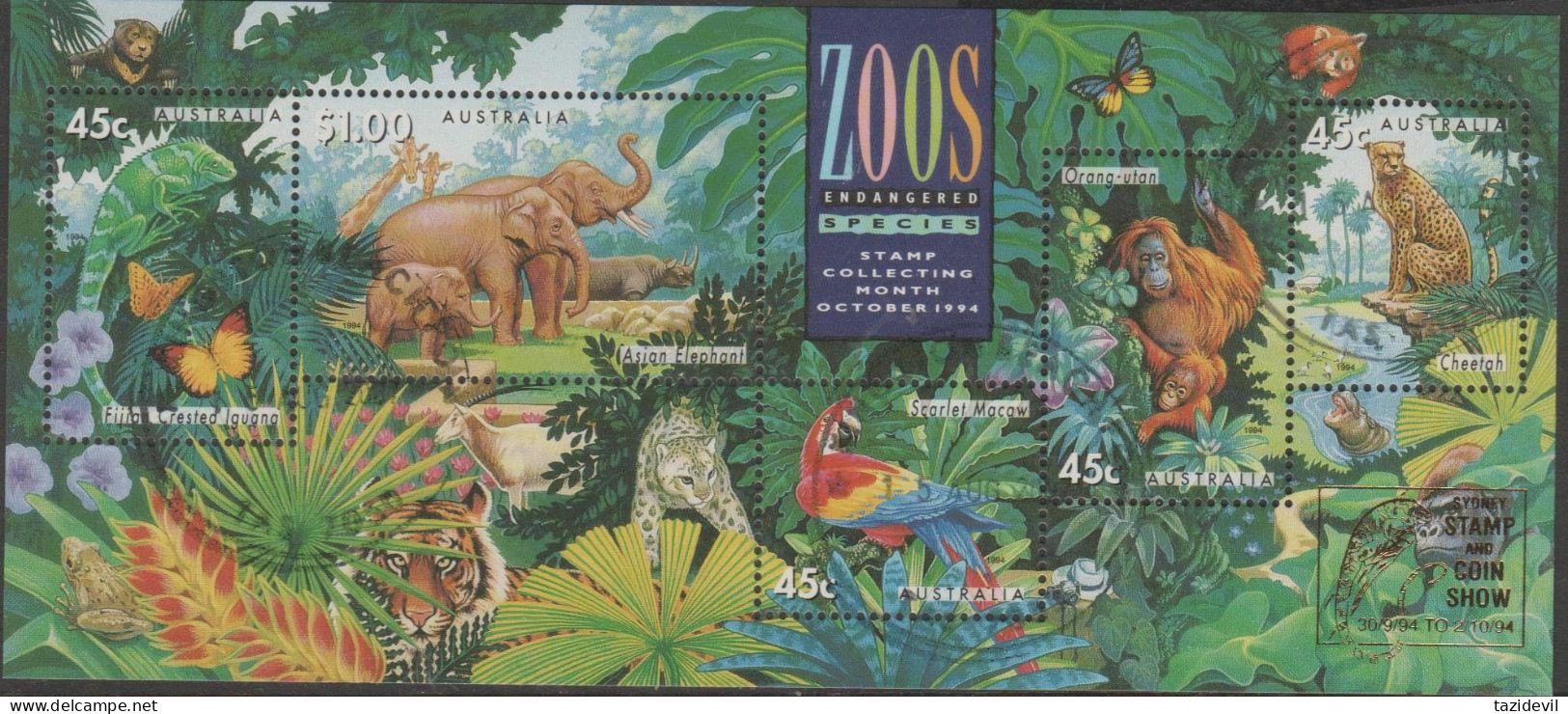 AUSTRALIA - USED - 1994 $2.80 Zoo's Souvenir Sheet Overprinted "Sydney Stamp And Coin Show" - Gebraucht