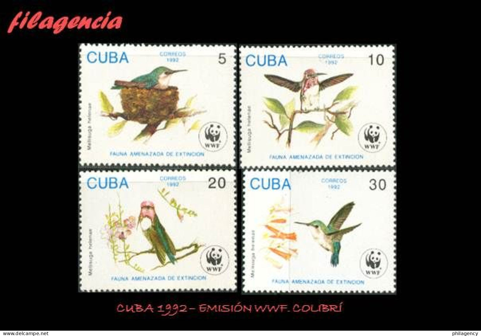 CUBA MINT. 1992-12 EMISIÓN WWF. FAUNA AMENAZADA DE EXTINCIÓN. COLIBRÍ. - Unused Stamps
