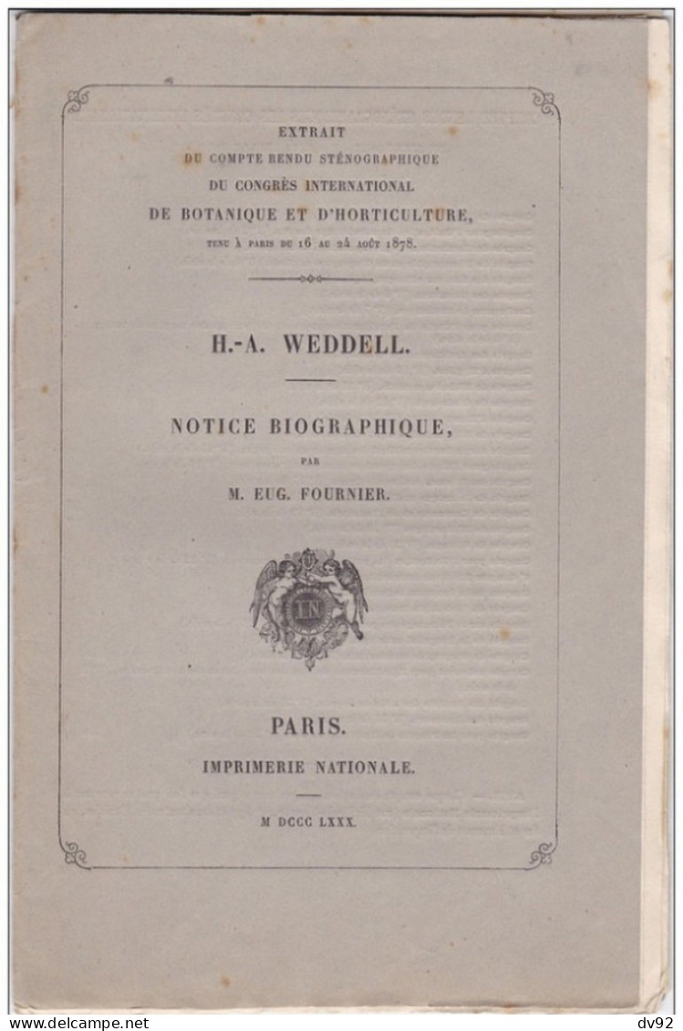 PARIS EXTRAIT DU CONGRES INTERNATIONAL DE BOTANIQUE ET D HORTICULTURE H.- A. WEDDEL - Parijs