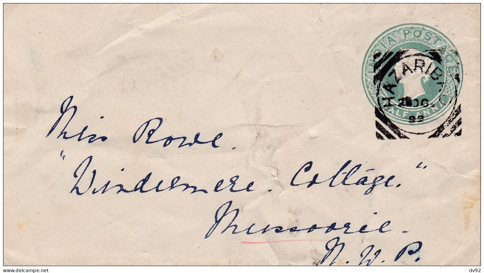 INDE LETTRE ENTIER POSTAL POUR MUSSOORIE CACHET HAZARIBAGH - Sobres