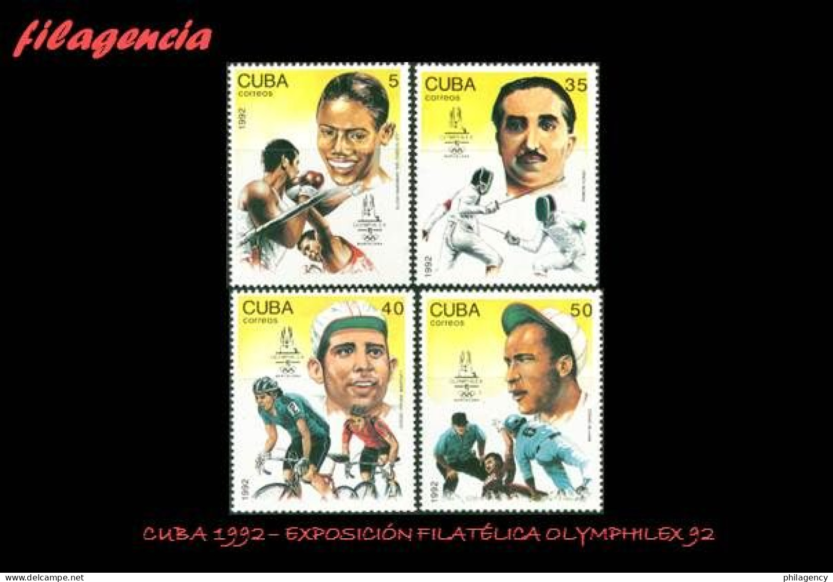 CUBA MINT. 1992-14 EXPOSICIÓN FILATÉLICA OLYMPHILEX 92. FIGURAS DEL DEPORTE CUBANO - Unused Stamps