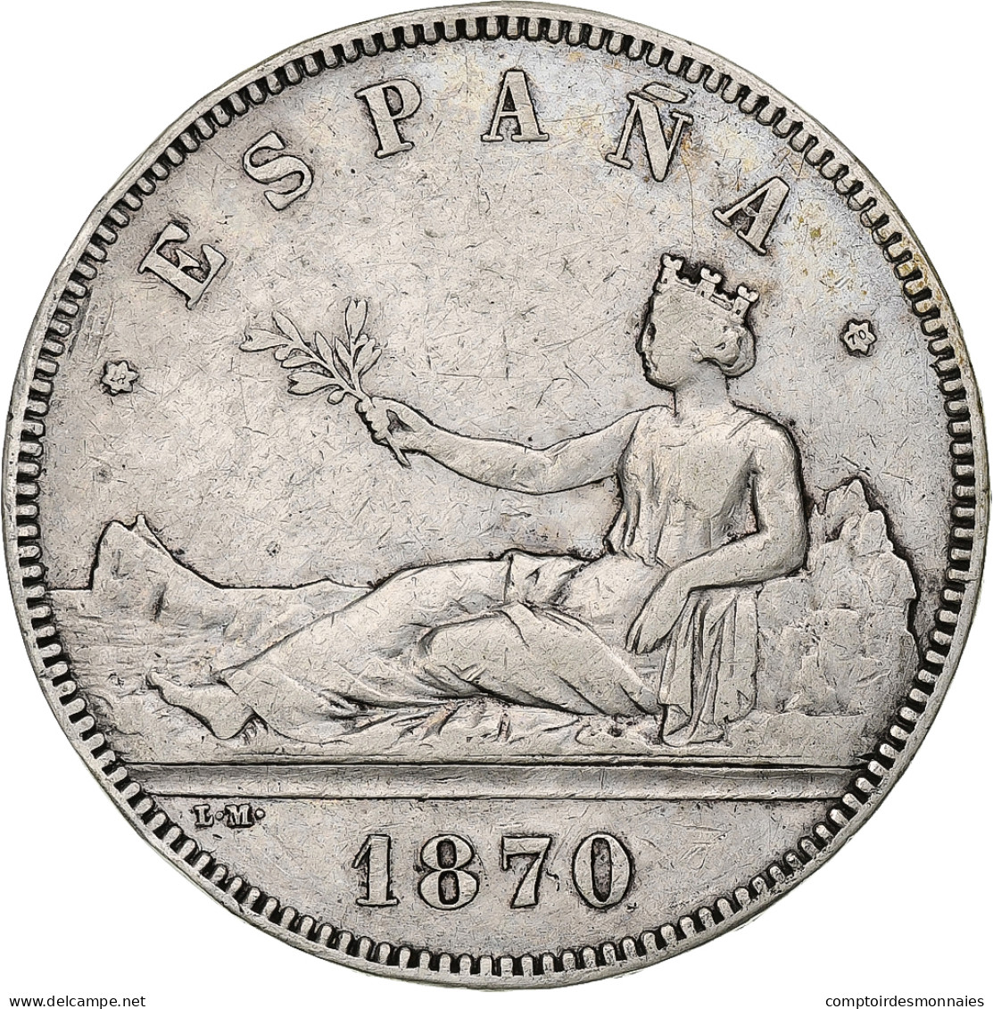 Espagne, Provisional Government, 5 Pesetas, 1870, Argent, TB+, KM:655 - Primeras Acuñaciones