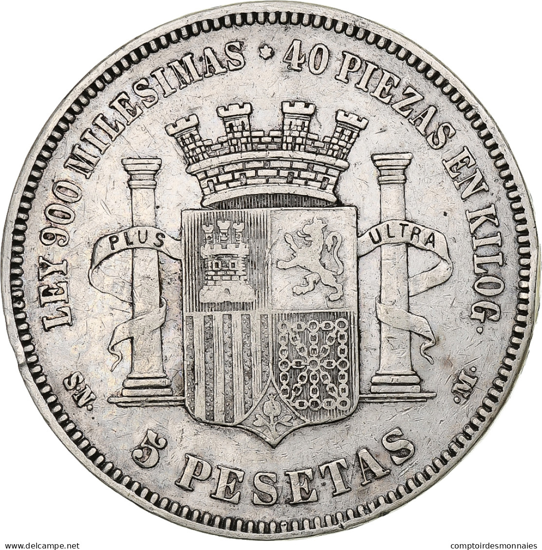 Espagne, Provisional Government, 5 Pesetas, 1870, Argent, TB+, KM:655 - Primi Conii