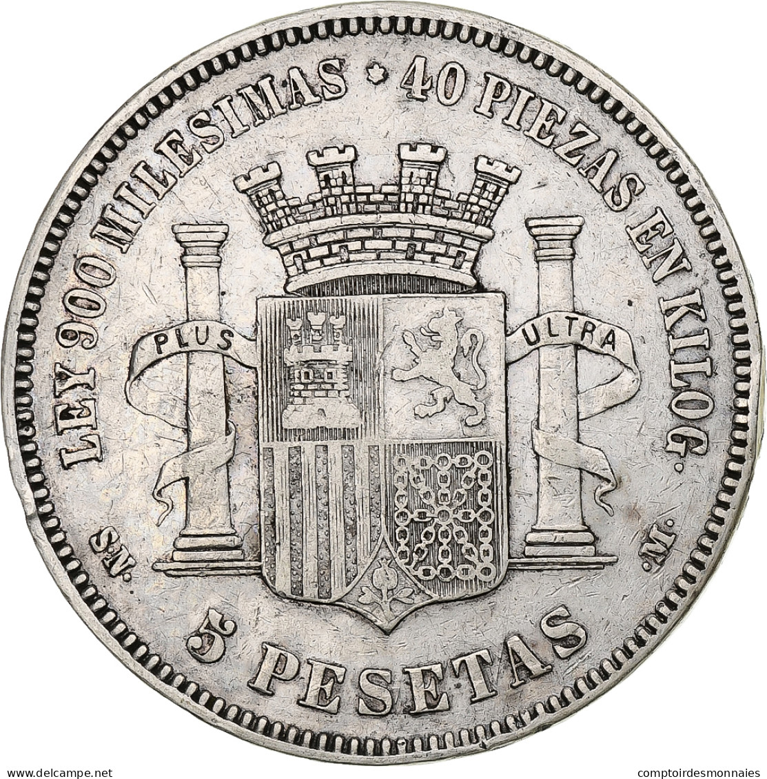 Espagne, Provisional Government, 5 Pesetas, 1870, Argent, TB+, KM:655 - Premières Frappes