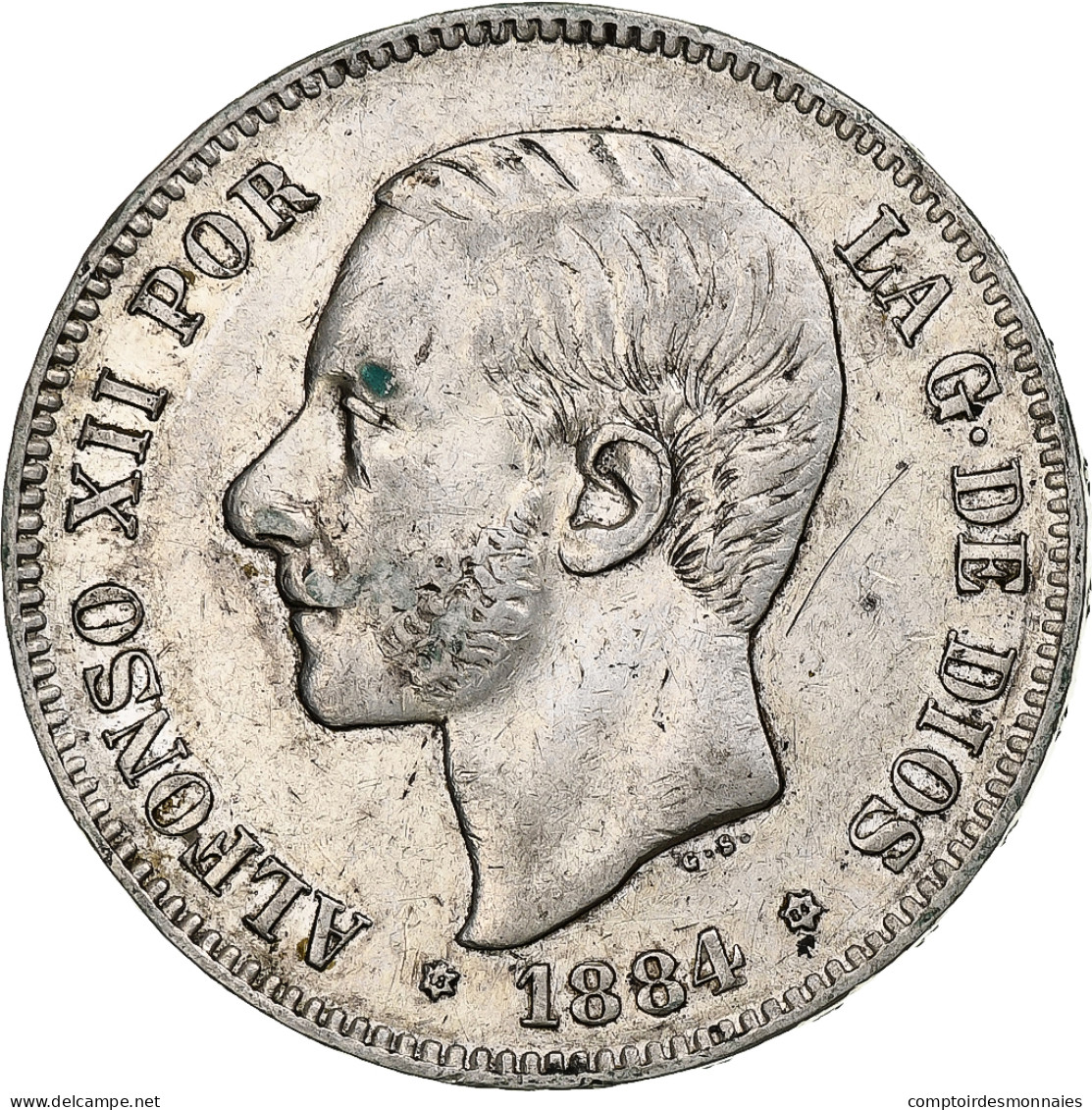 Espagne, Alfonso XII, 5 Pesetas, 1884, Madrid, Argent, TTB, KM:688 - First Minting