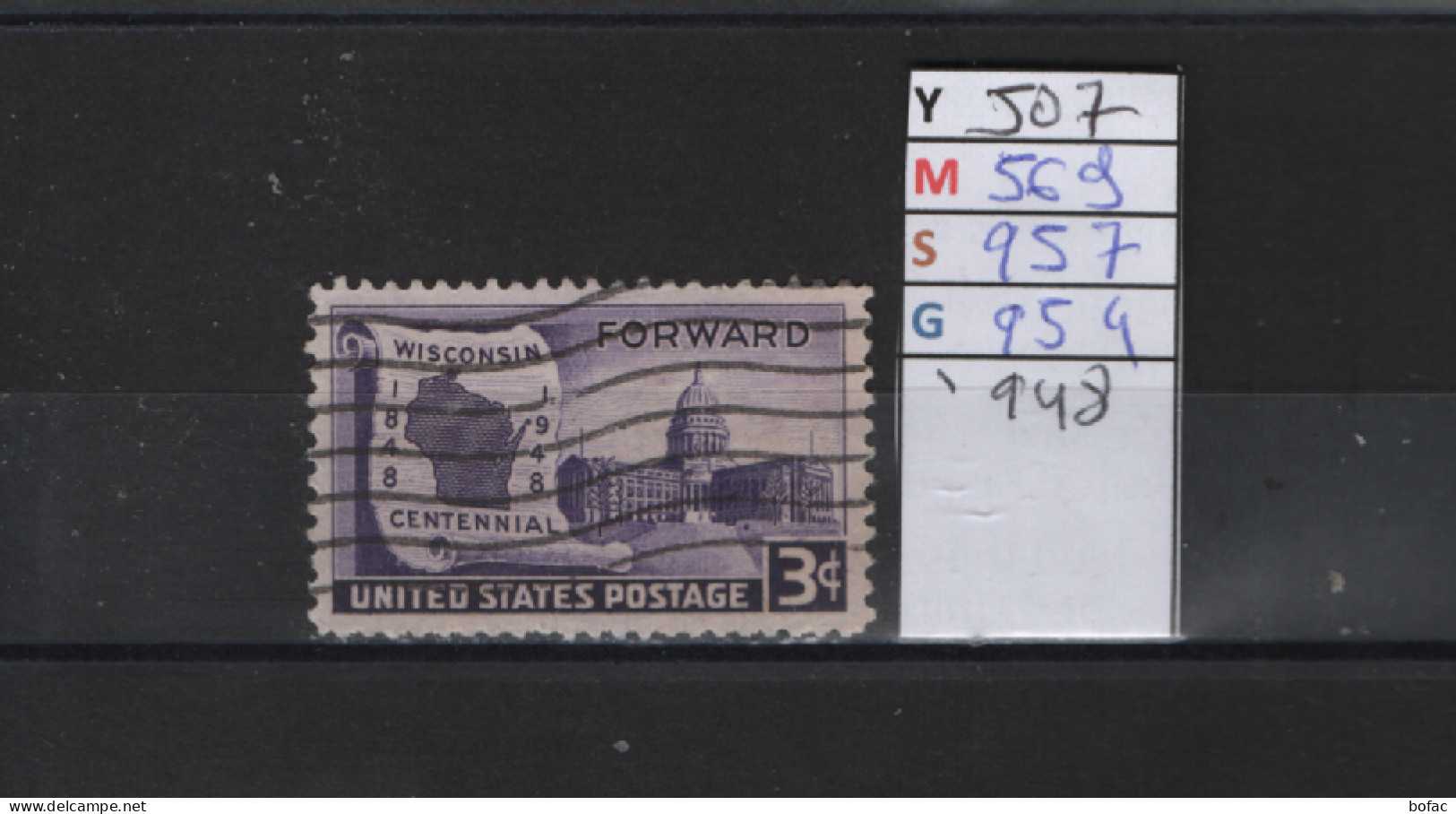 PRIX FIXE Obl 507 YT 569 MIC 957 SCO 954 GIB Capitole De Madisson  " Centenaire De L'état Du Wisconsin Etats Unis 58A/04 - Usados