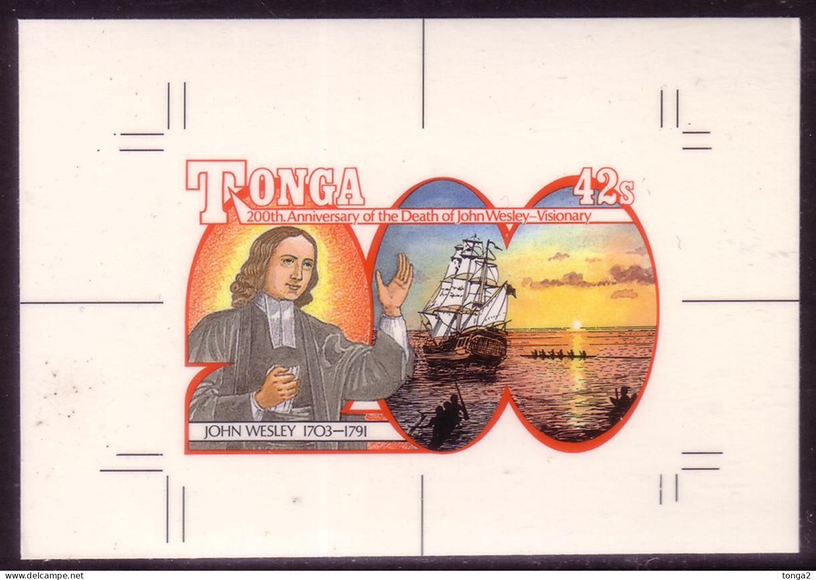 Tonga  Cromalin Proof 1991 Wesley Missionary (1797) The Duff Sailing Ship - Details Below - 5 Exist - Cristianismo