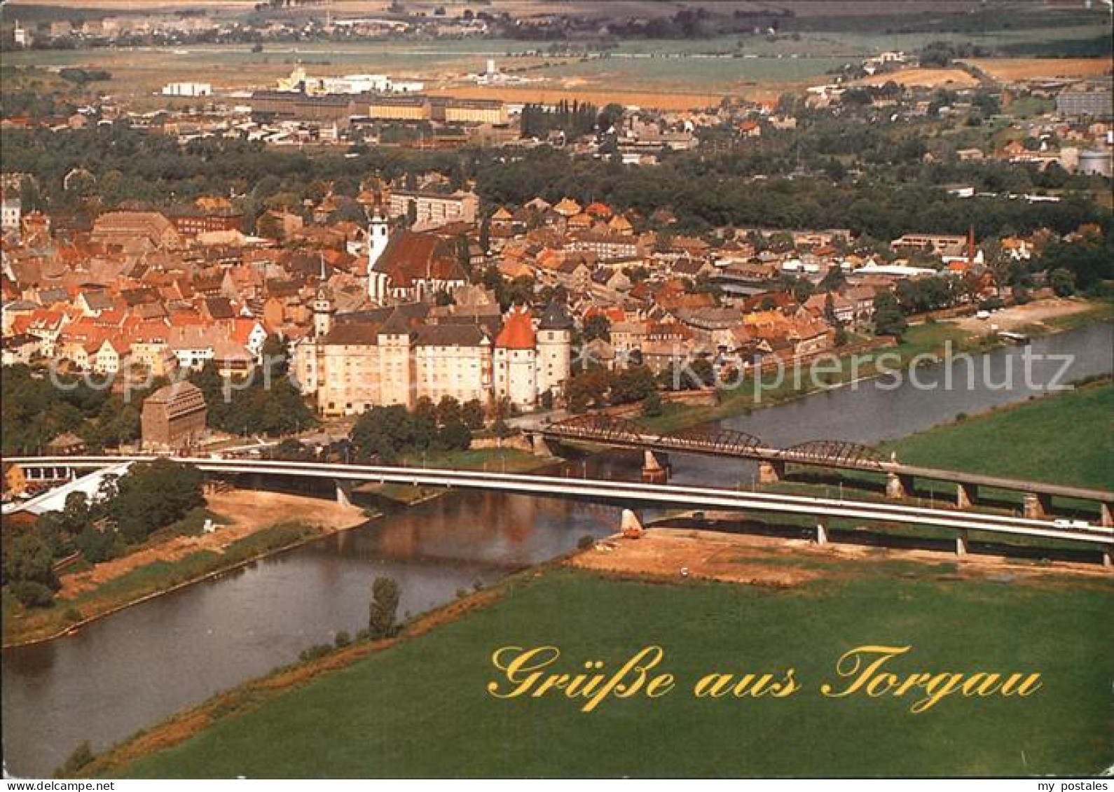 72468032 Torgau Mit Alter Und Neuer Elbbruecke Fliegeraufnahme Torgau - Torgau