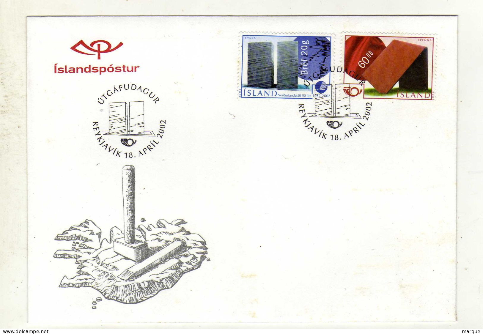 Enveloppe 1er Jour ISLANDE ISLAND Oblitération REYKJAVIK 18/04/2002 - FDC