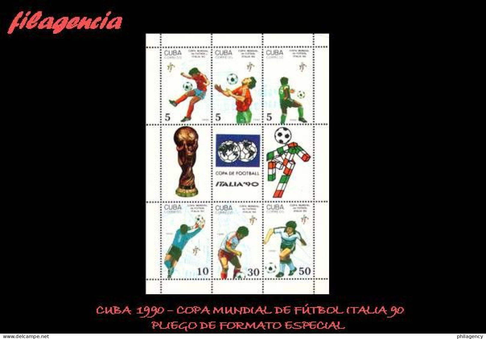 CUBA MINT. 1990-03 COPA MUNDIAL DE FÚTBOL ITALIA 90. HOJA BLOQUE - Unused Stamps