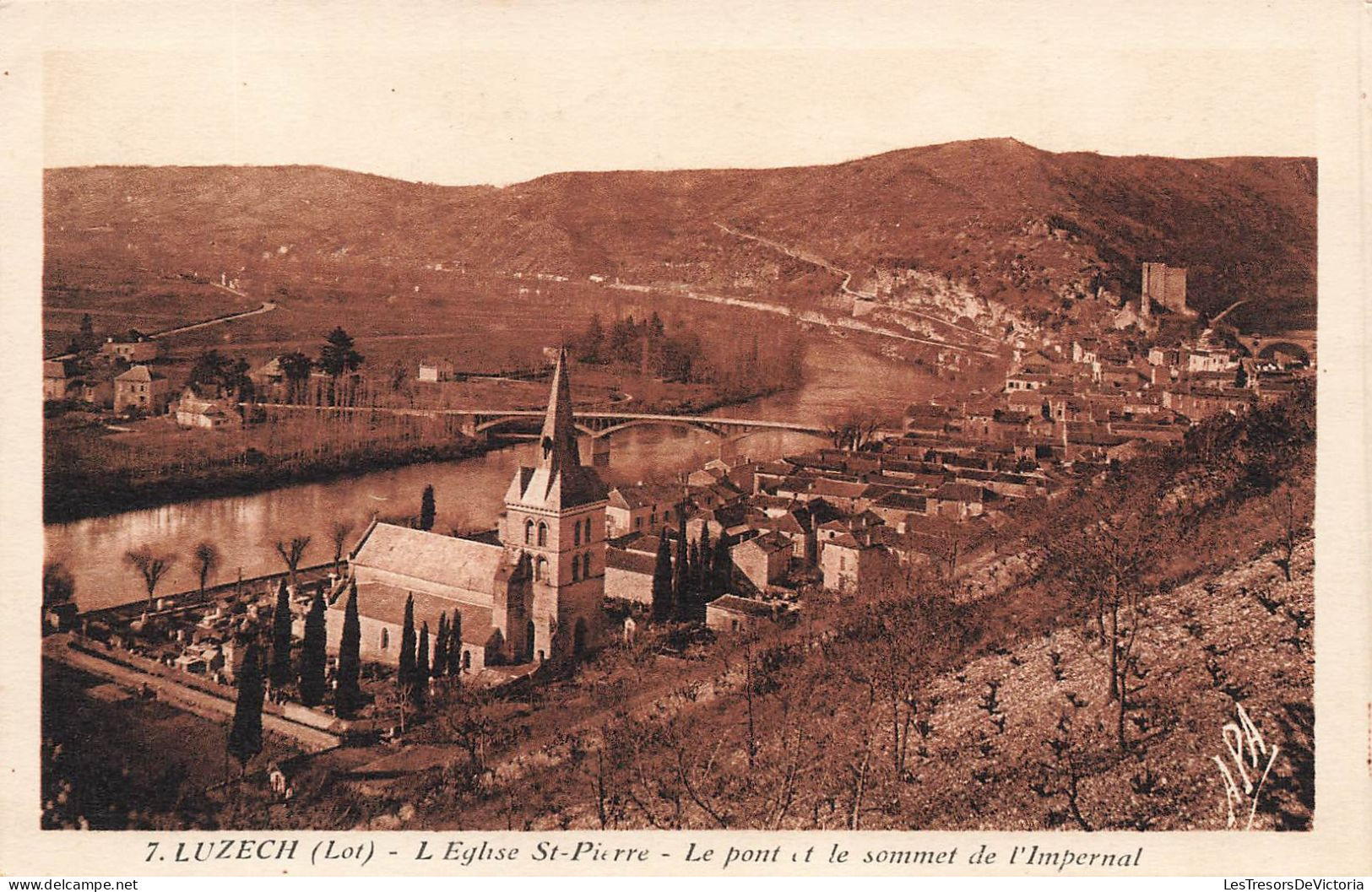 FRANCE - Luzech - Vue Générale De L'église St Pierre - Le Pont Et Le Sommet De L'Impernal - Carte Postale Ancienne - Luzech