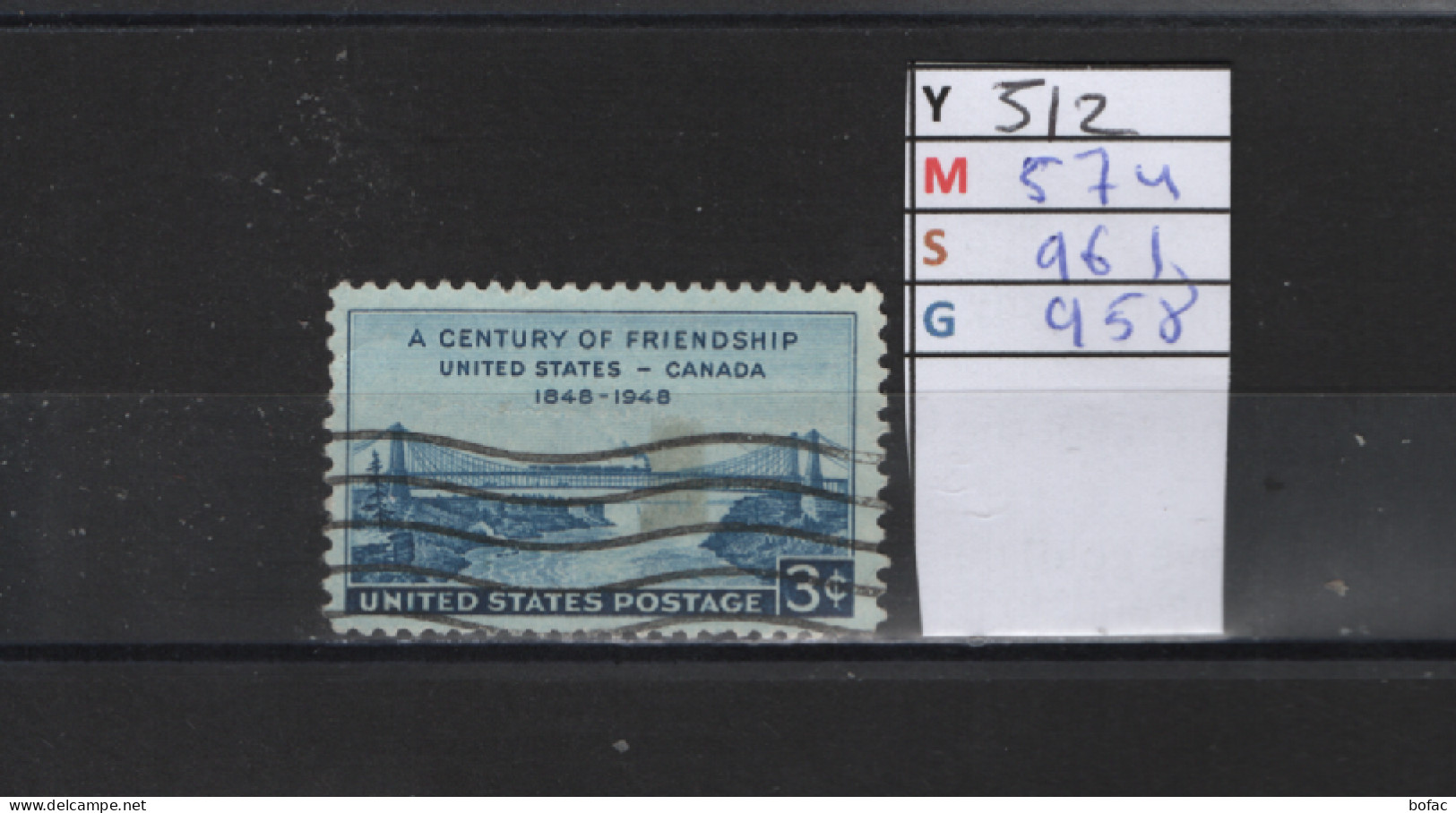 PRIX FIXE Obl 512 YT 574 MIC 961 SCO 958 GIB  Pont Chemin De Fer Sur Le Fleuve " Niagara 1948 Etats Unis 58A/05 - Usados