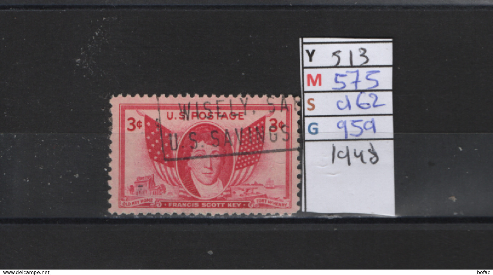 PRIX FIXE Obl 513 YT 575 MIC 962 SCO 959 GIB Francis Scott Key 1948 Etats Unis 58A/05 - Used Stamps