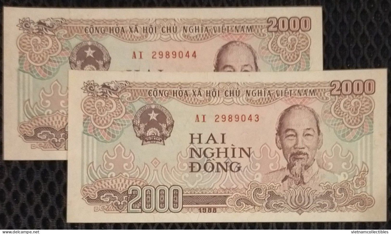 02 Viet Nam Vietnam 2000 2,000 Dong UNC Consecutive Banknote Notes 1988 Pick # 107a(1) - Vietnam