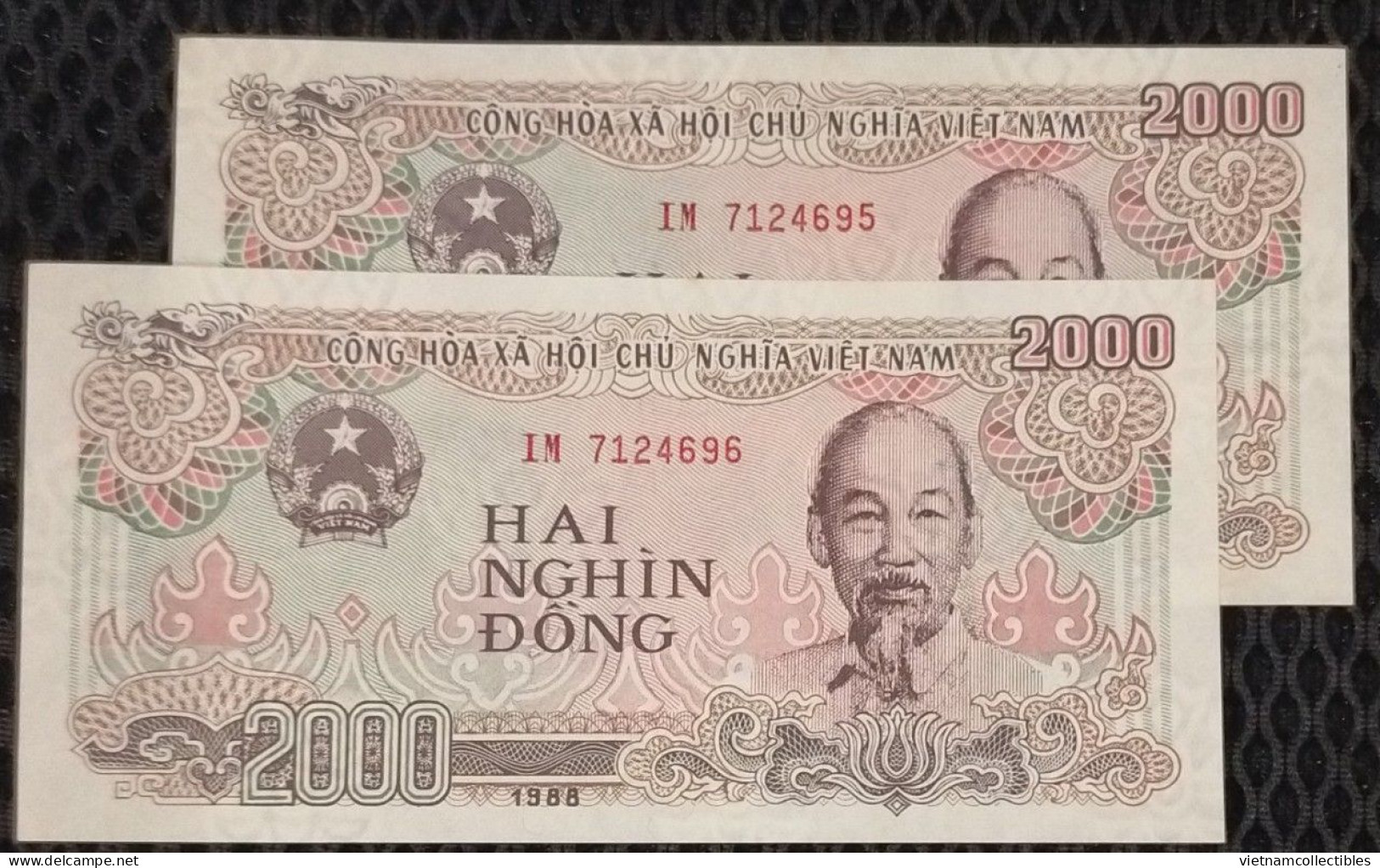 02 Viet Nam Vietnam 2000 2,000 Dong UNC Consecutive Banknote Notes 1988 Pick # 107a(2) - Vietnam