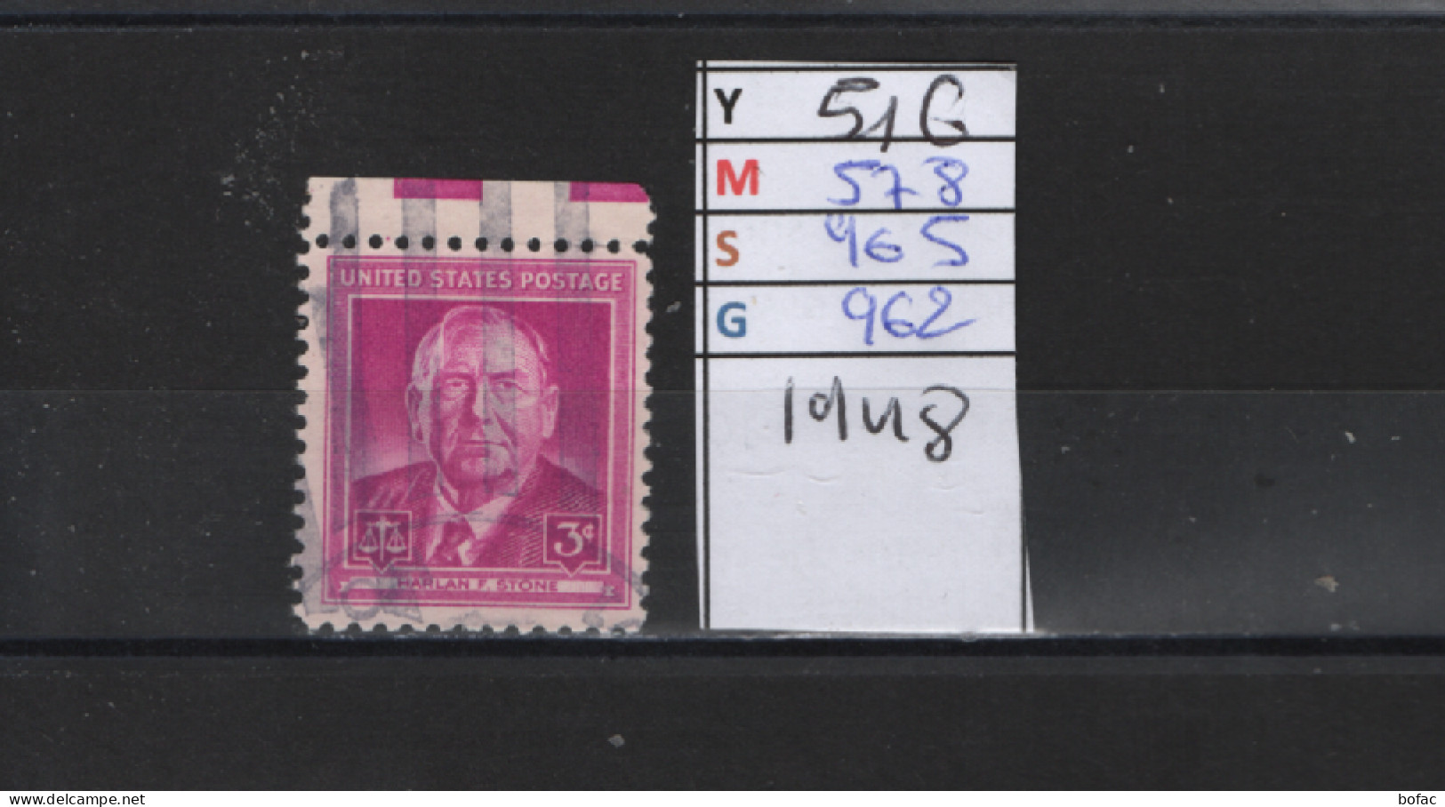 PRIX FIXE Obl 516 YT 578 MIC 962 GIB Harlan Fiske Stone " Ministre De La Justice " 1948 Etats Unis 58A/05 - Usados