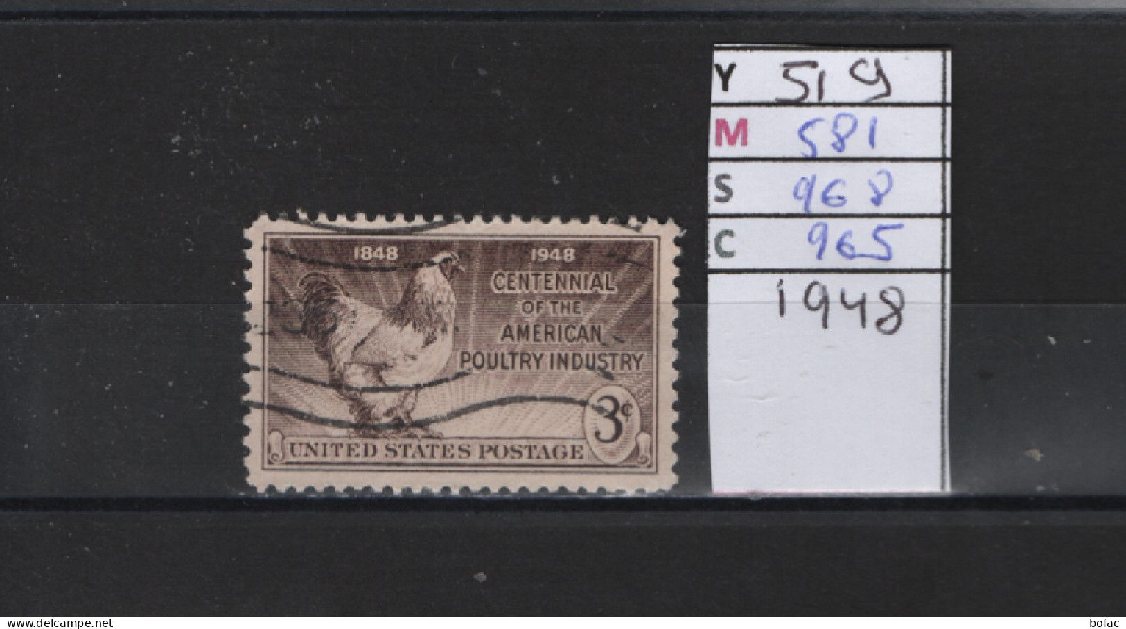 PRIX FIXE Obl 519 YT MIC SCO GIB Elevage Industrielle Poule Rhode Island 1948 Etats Unis 58A/05 - Used Stamps