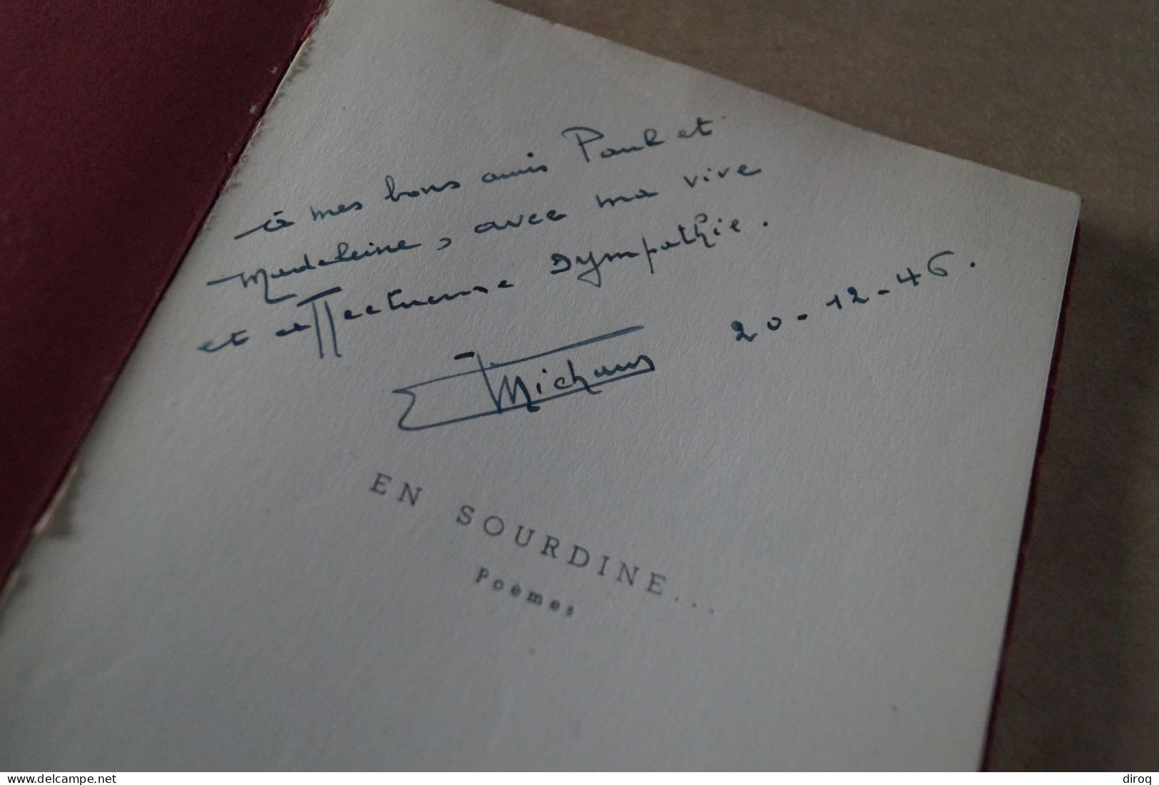 Georges Michaux,En Sourdine,poèmes 1946,dédicacé,51 Pages,21,5 Cm. Sur 14 Cm. Très Bel état - Libri Con Dedica